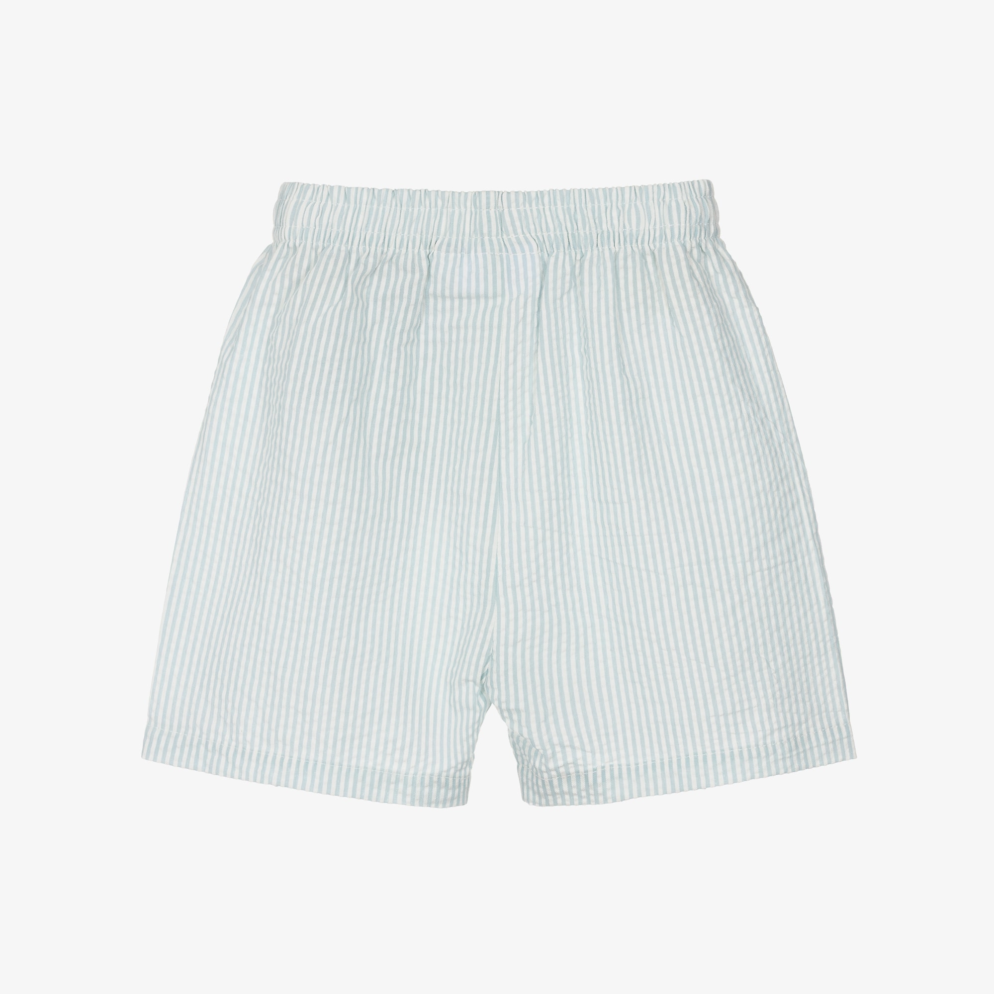 Pale Blue & White Striped Cotton Seersucker Shorts - View 2