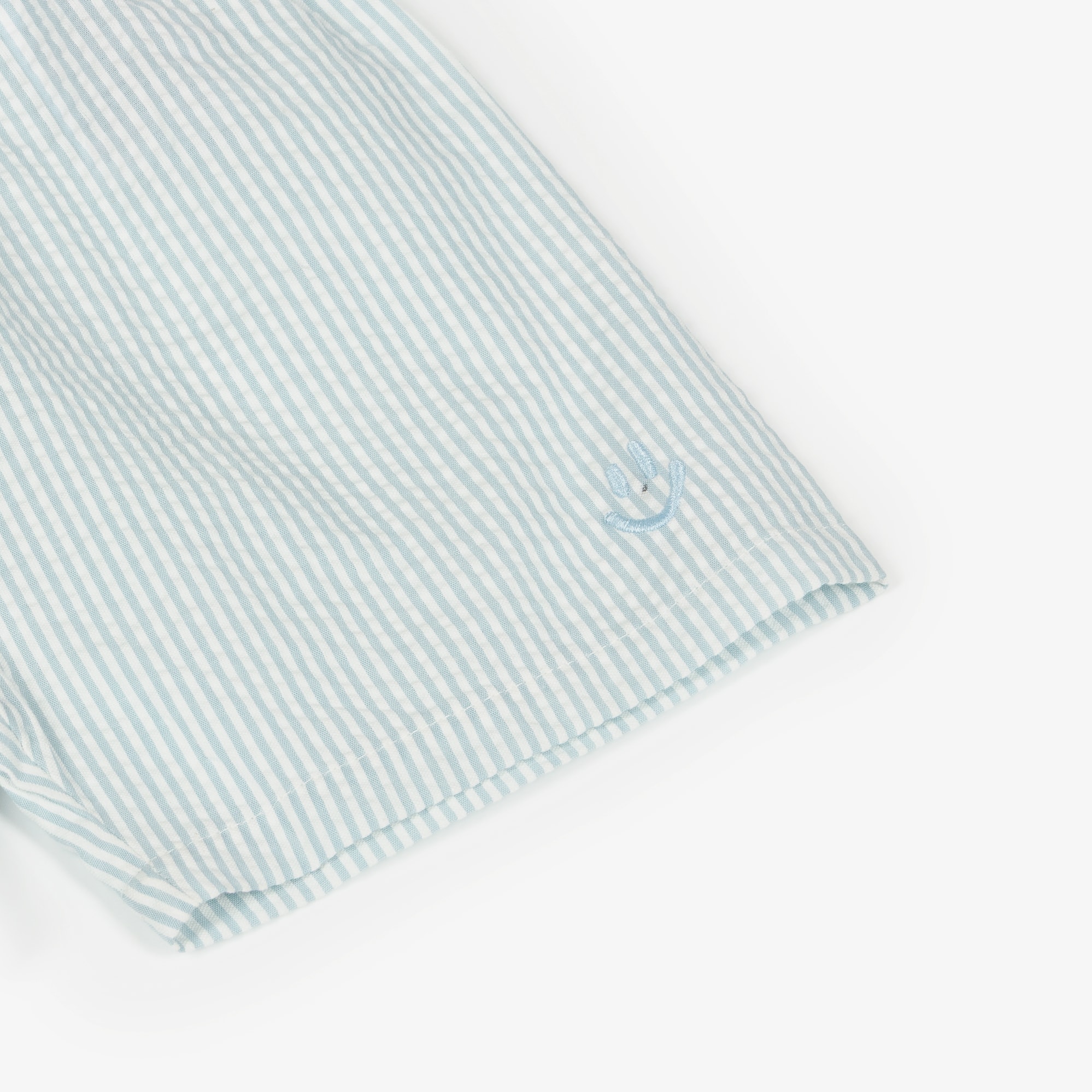 Pale Blue & White Striped Cotton Seersucker Shorts - View 3