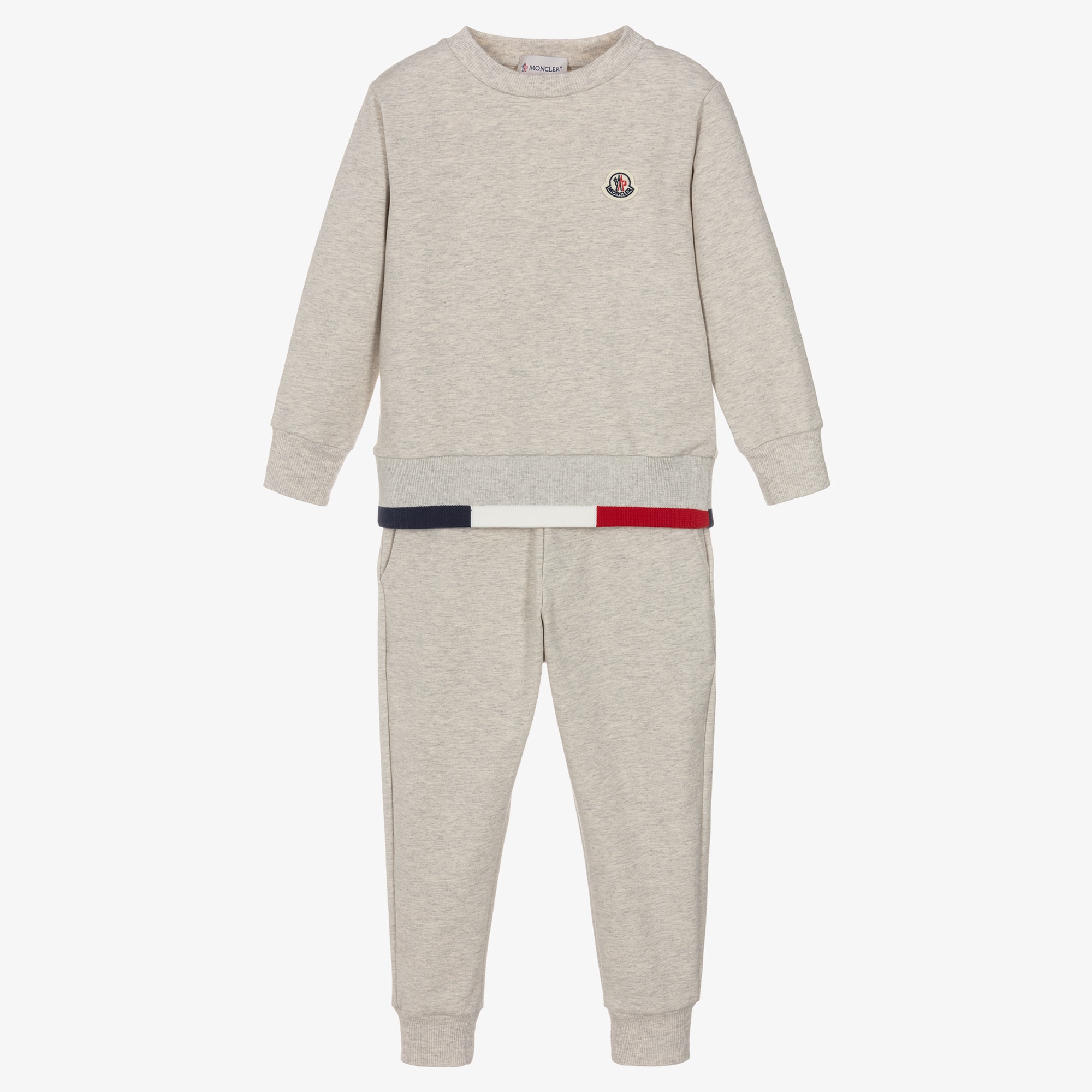 Boys Grey Marl Cotton Tracksuit with Tricolour Trim - View 1