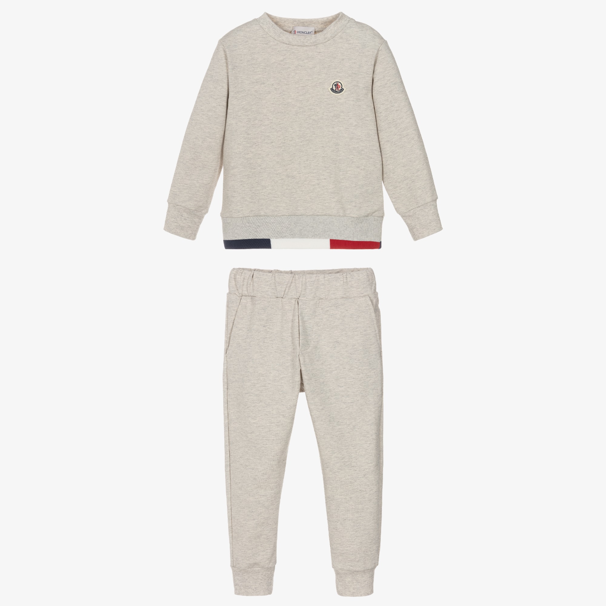 Boys Grey Marl Cotton Tracksuit with Tricolour Trim - View 2
