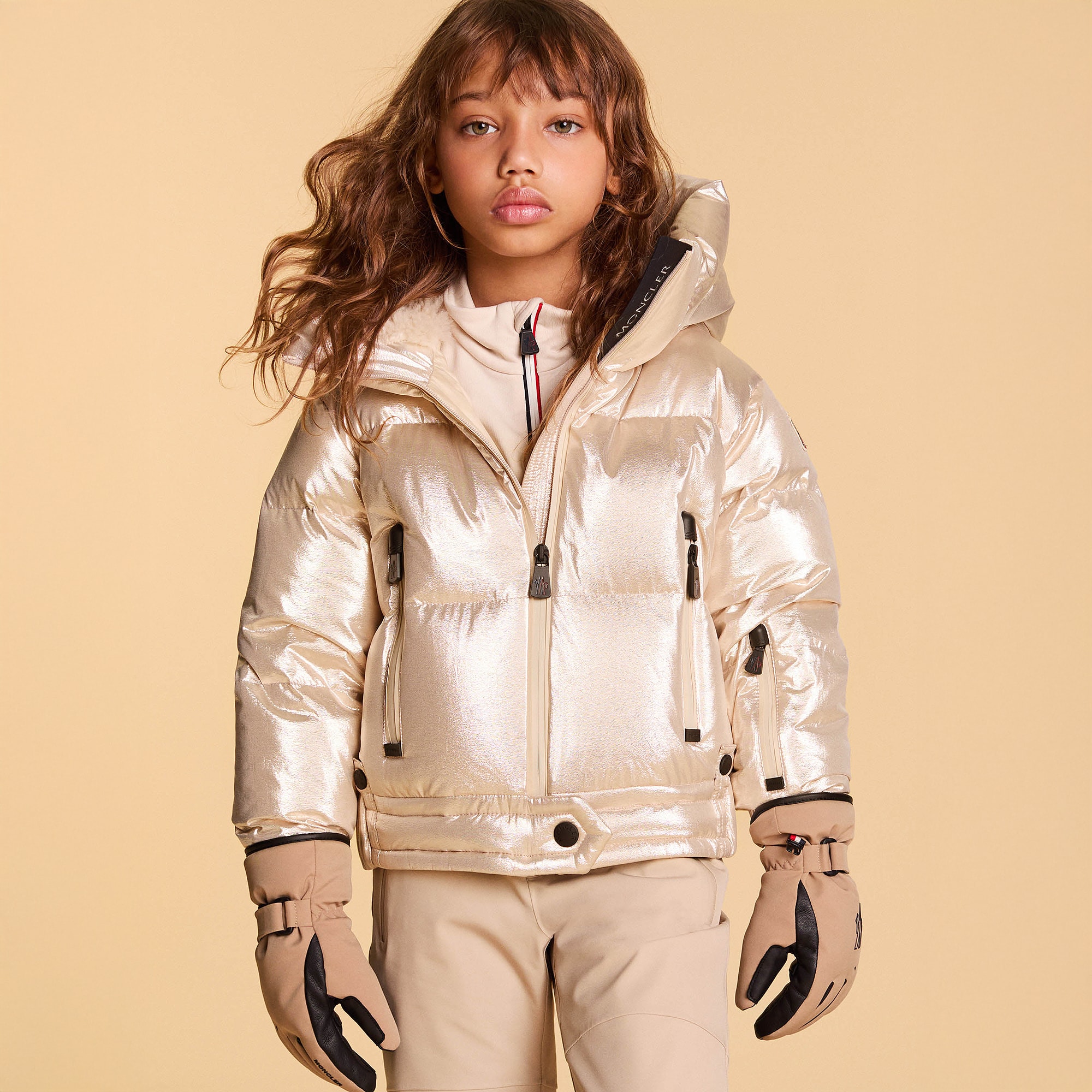 Girls Metallic Gold Violette Down Puffer Ski Jacket - View 2