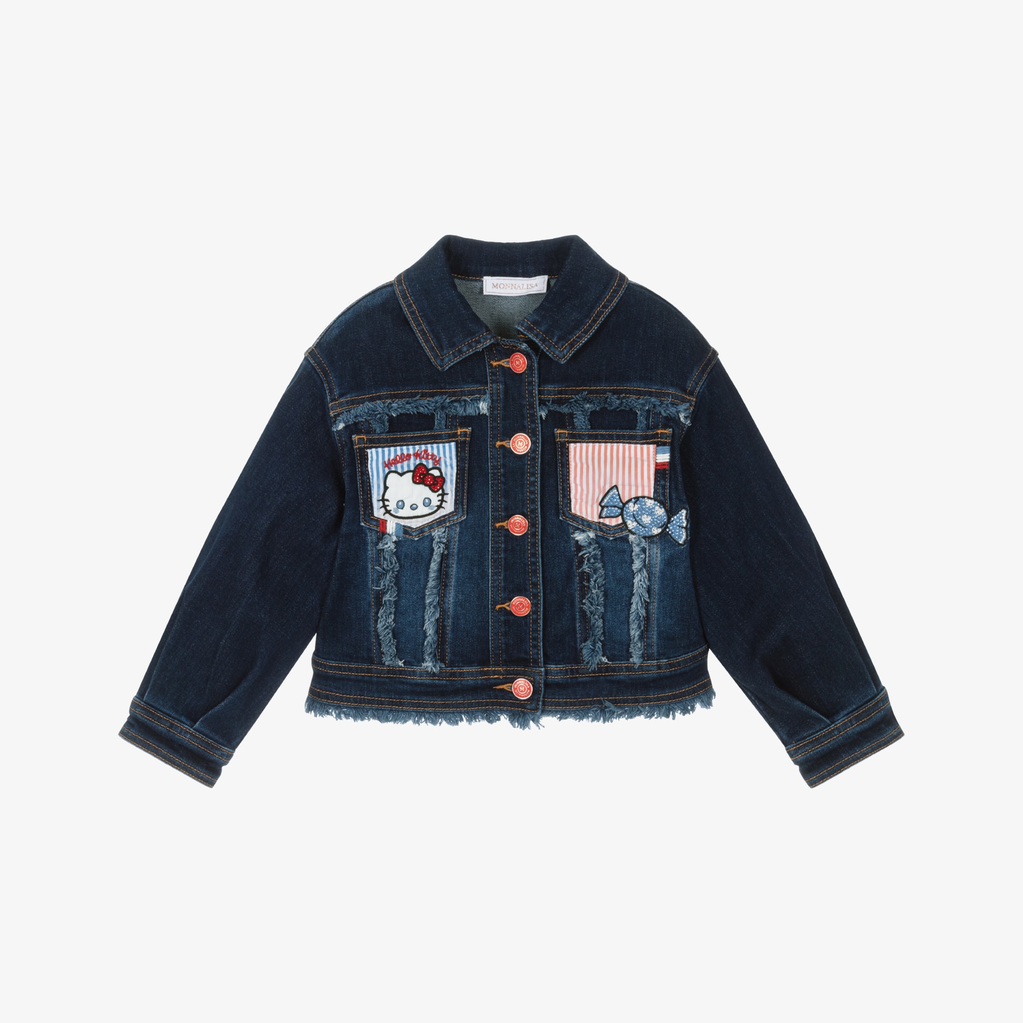 Girls Dark Blue Hello Kitty Denim Jacket - View 1