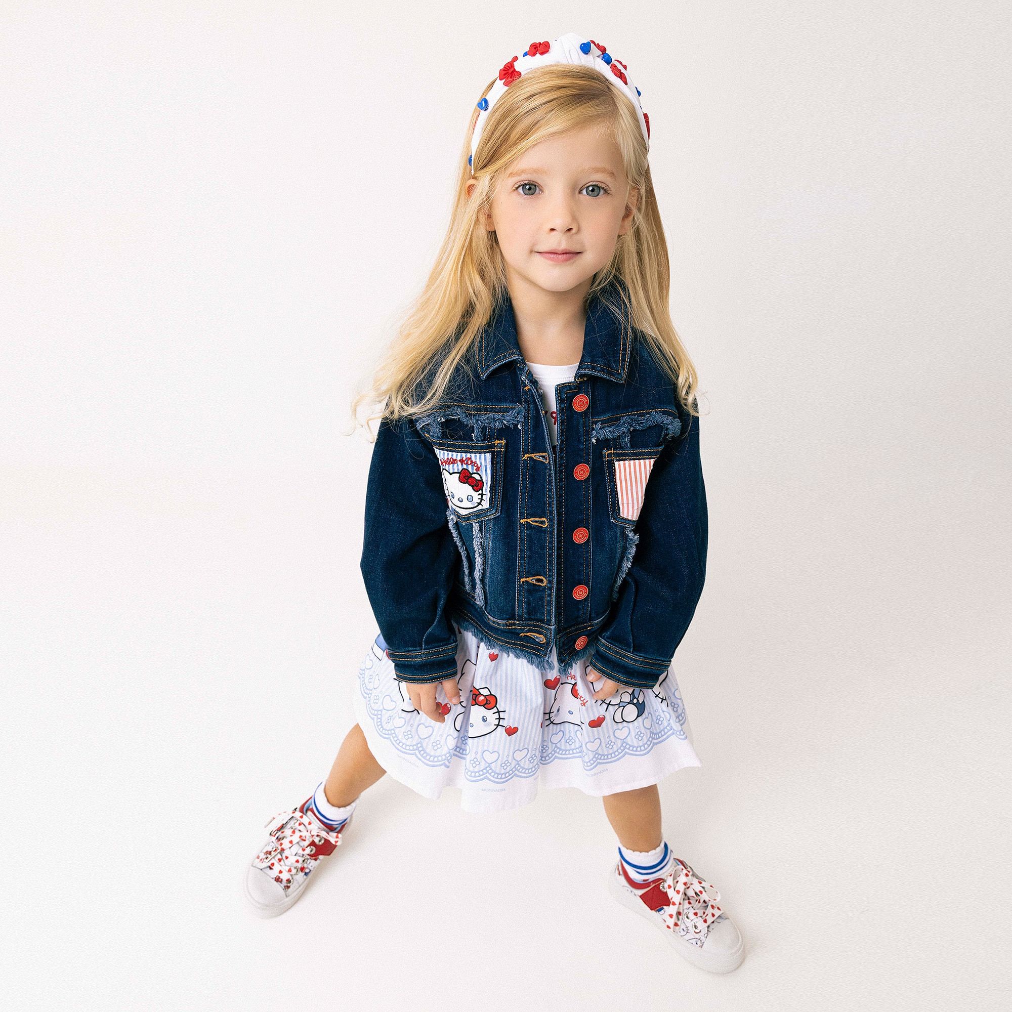 Girls Dark Blue Hello Kitty Denim Jacket - View 2