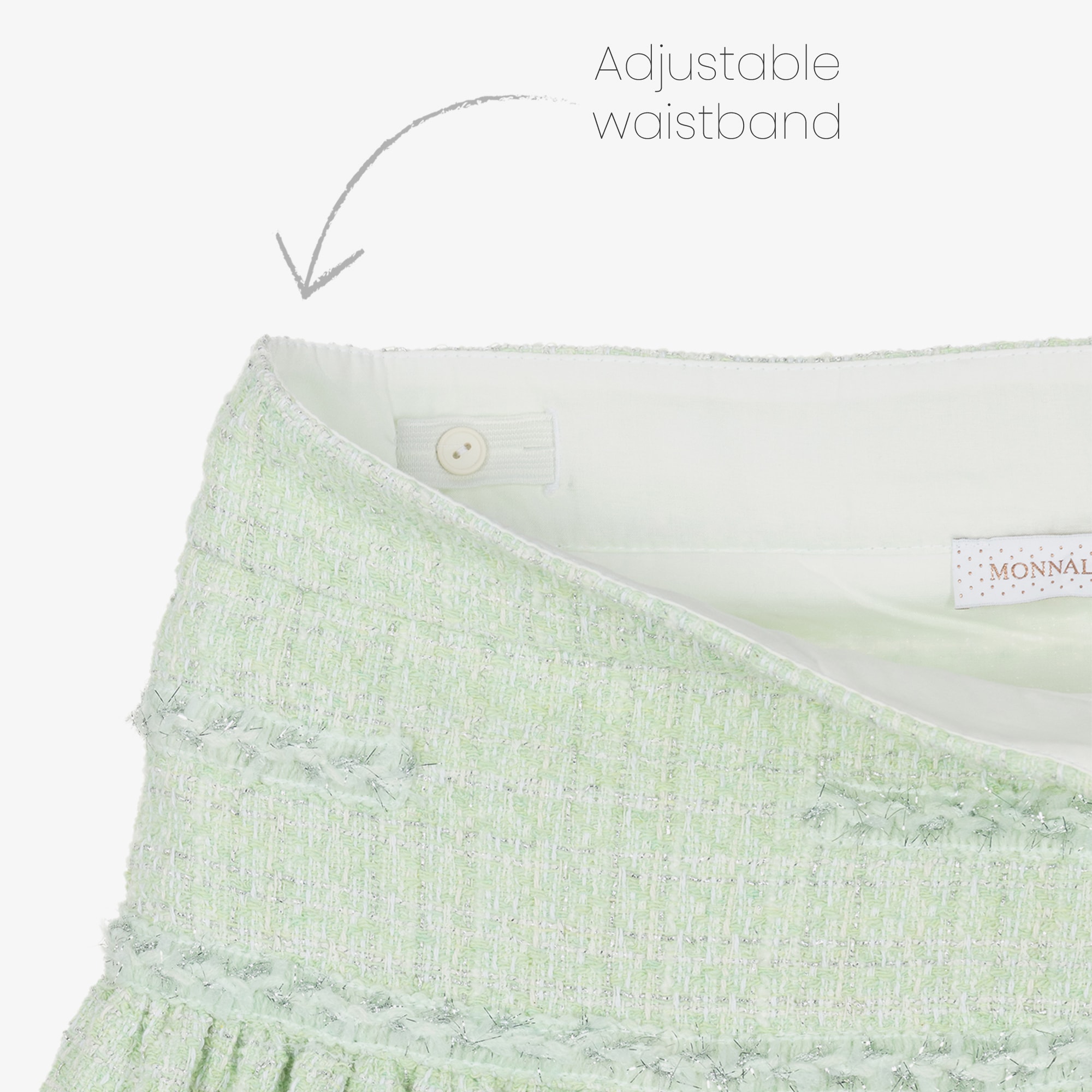 Girls Green & Silver Tweed Skirt - View 5
