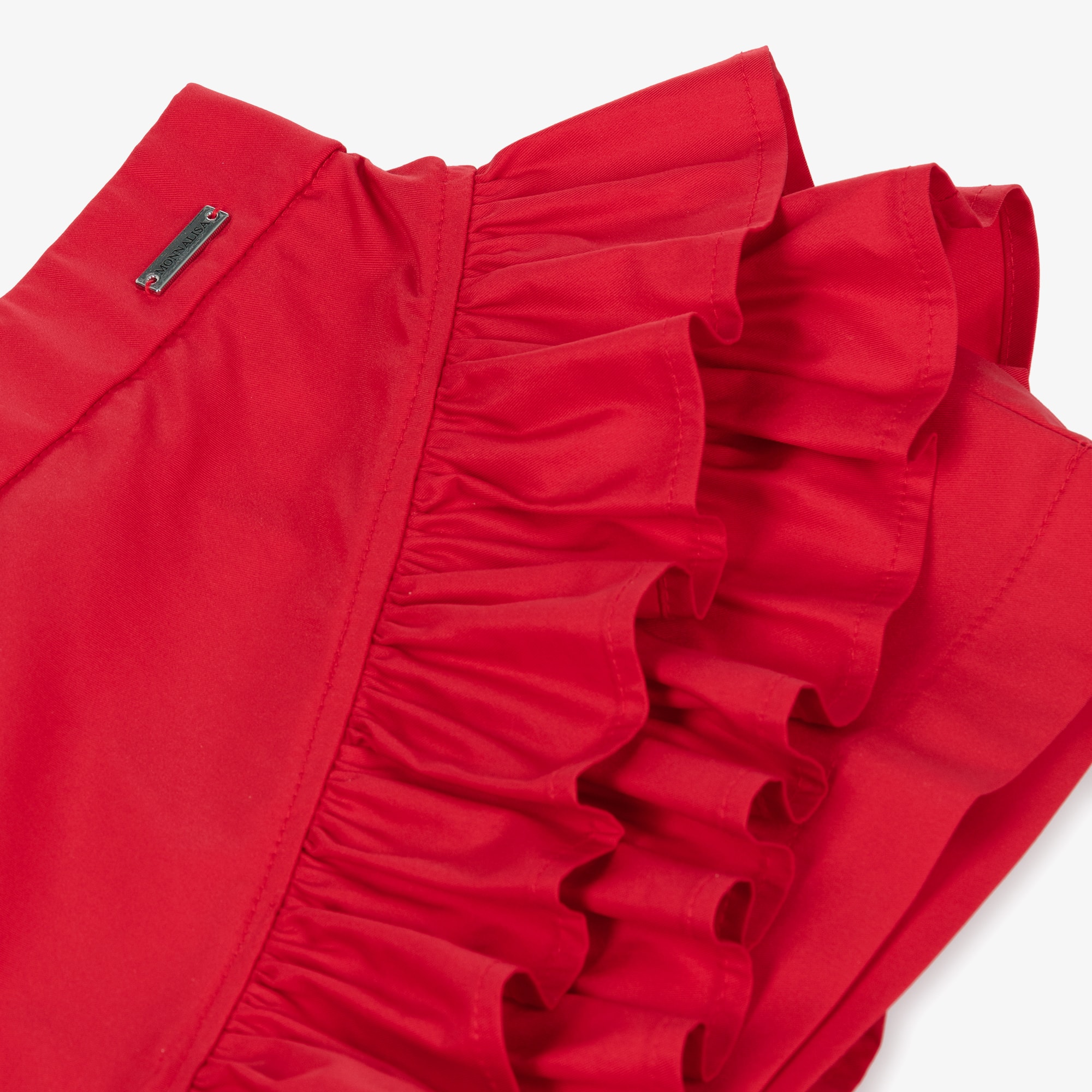 Girls Red Cotton Twill Skirt with Ruffles - View 3