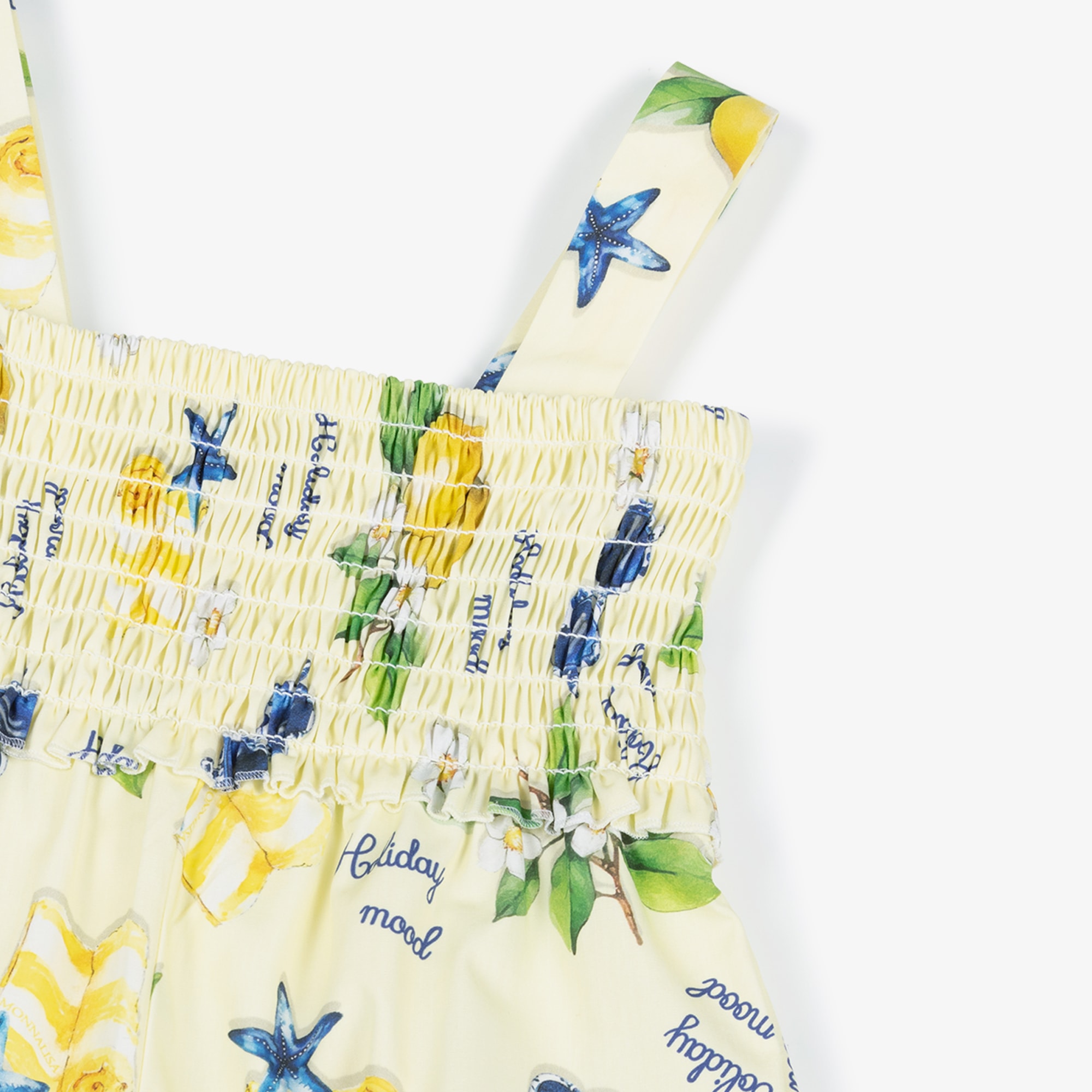 Girls Yellow Cotton Holiday Print Playsuit - View 3