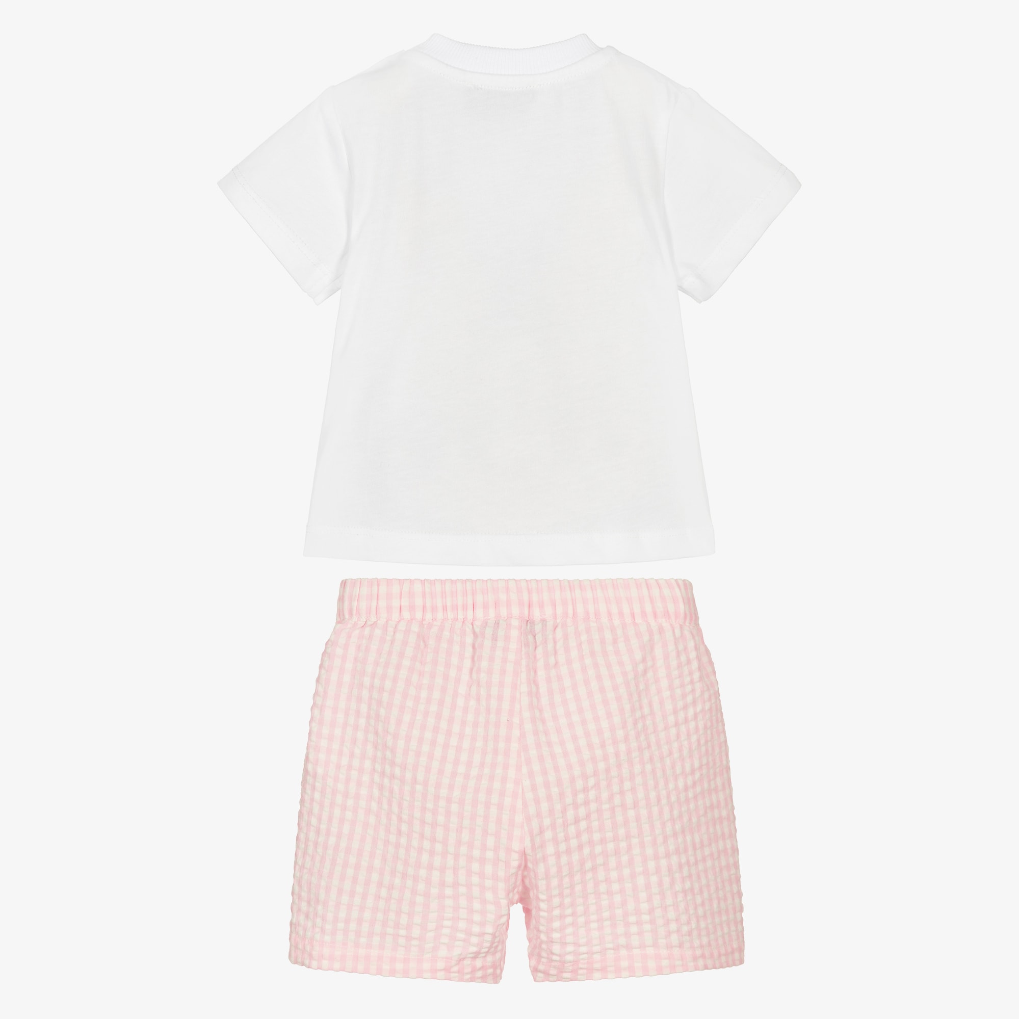 Baby Girls White Bubble Bear T-Shirt & Pink Shorts Set - View 3