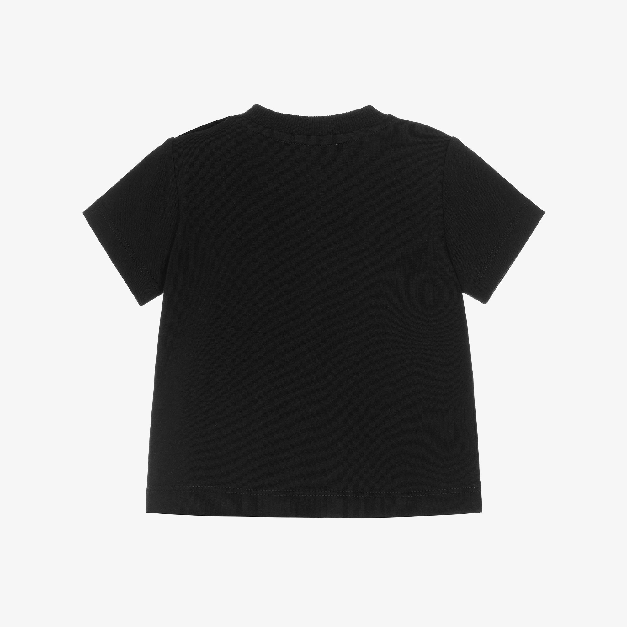 Black Cotton T-Shirt with Teddy Bear Logo Patch - View 2