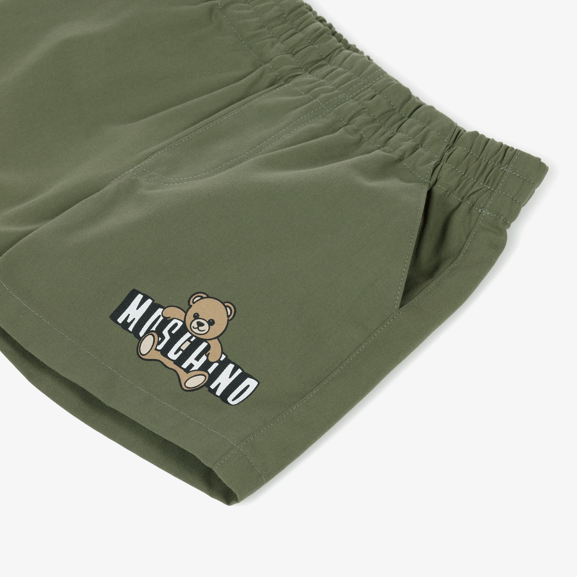 Boys Khaki Green Teddy Bear Shorts - View 3
