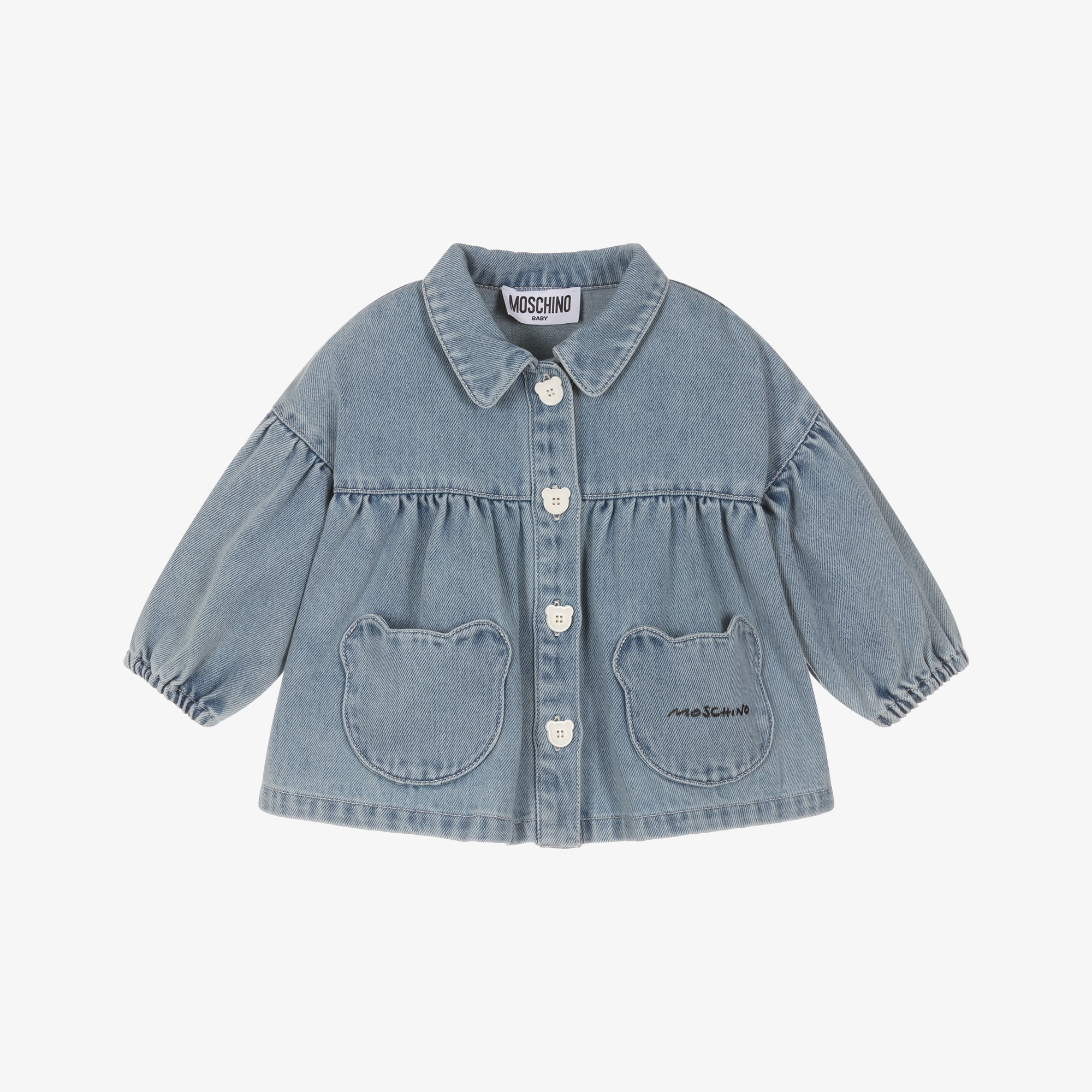 Girls Blue Denim Jacket with Teddy Bear Pockets - View 1