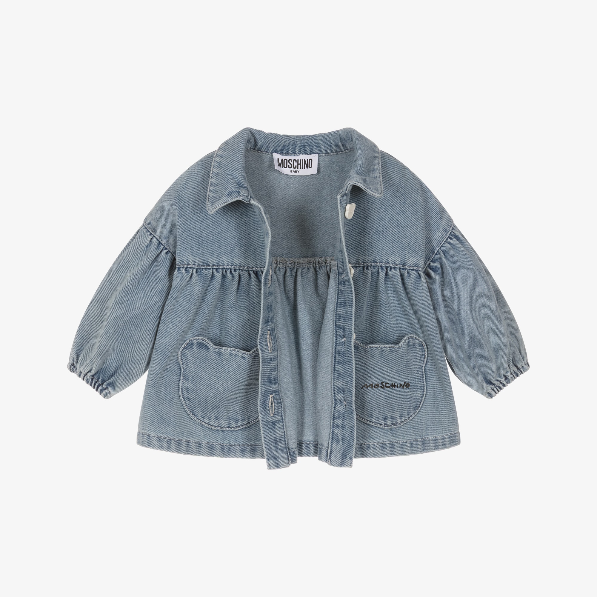 Girls Blue Denim Jacket with Teddy Bear Pockets - View 3