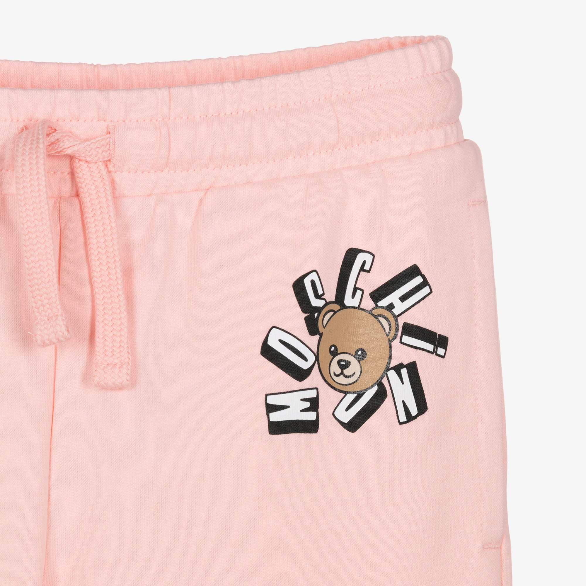 Girls Pastel Pink Cotton Jersey Joggers with Logo Print - View 3