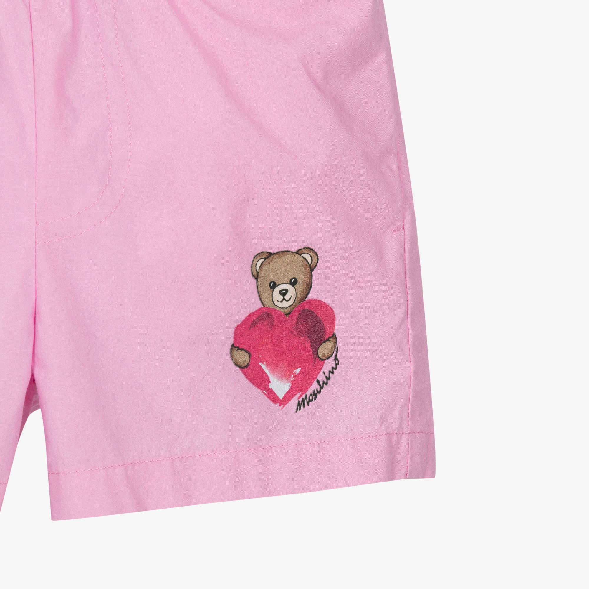 Girls Pink Cotton Poplin Heart & Teddy Bear Logo Shorts - View 3