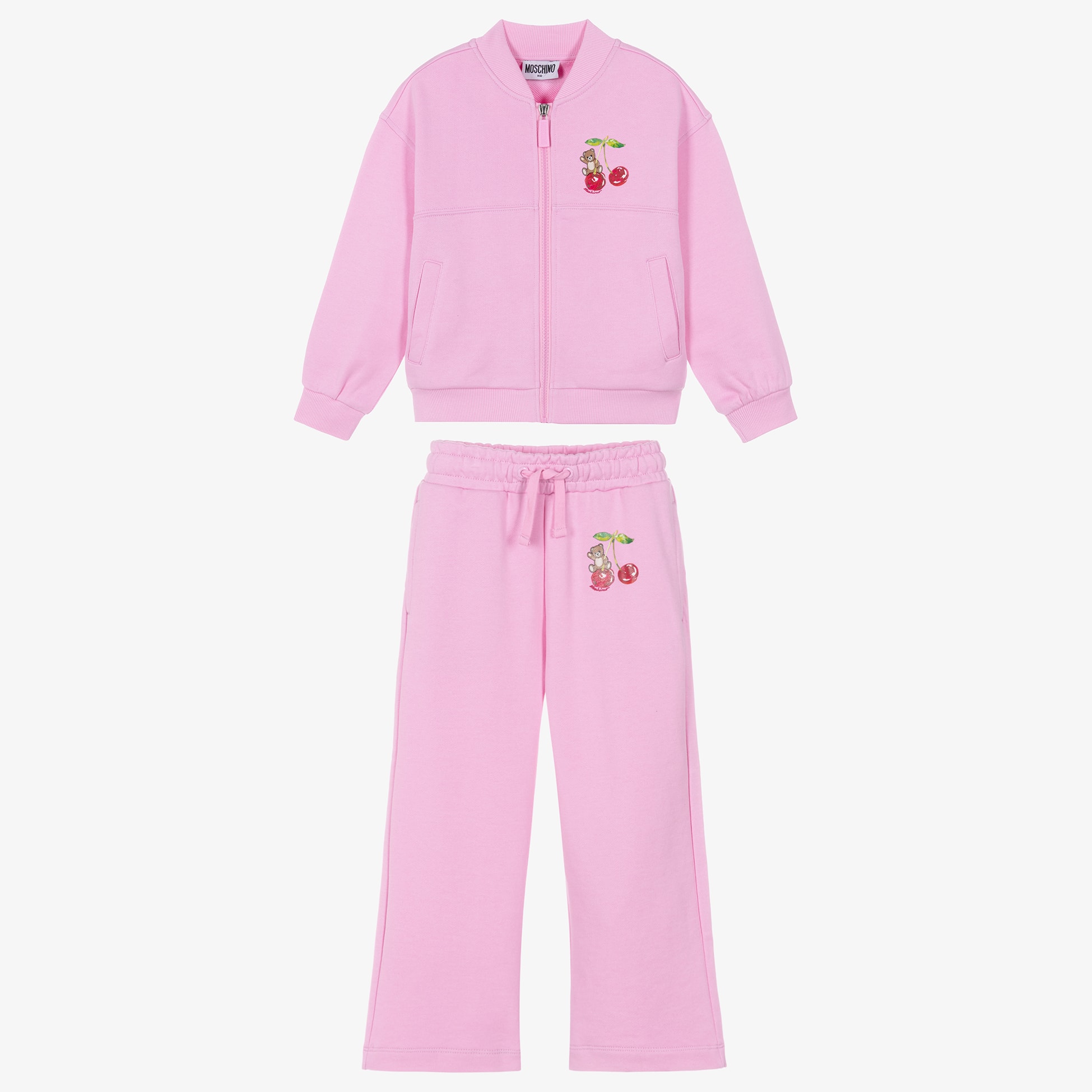 Girls Pink Cotton Tracksuit with Teddy & Motif - View 2
