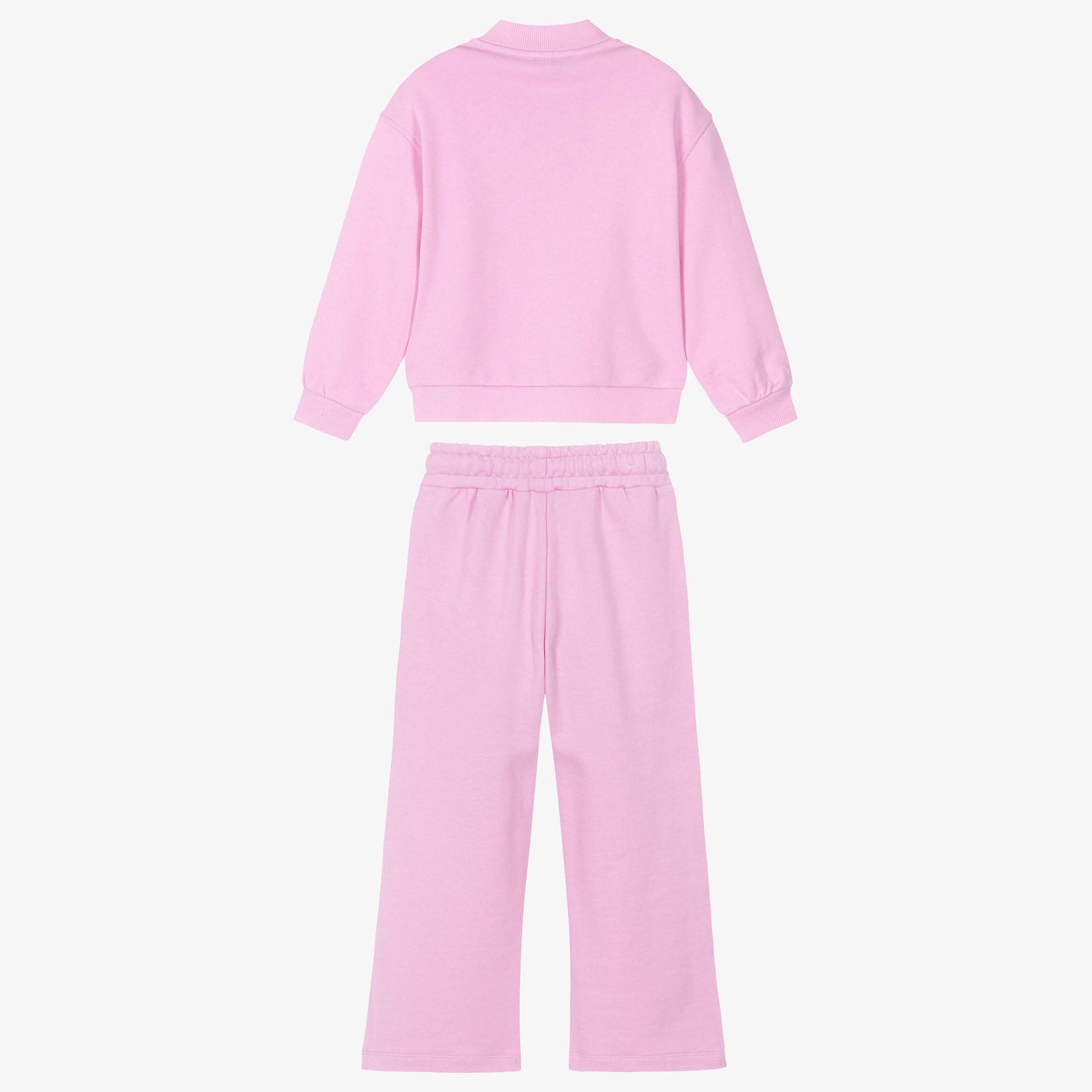Girls Pink Cotton Tracksuit with Teddy & Motif - View 3