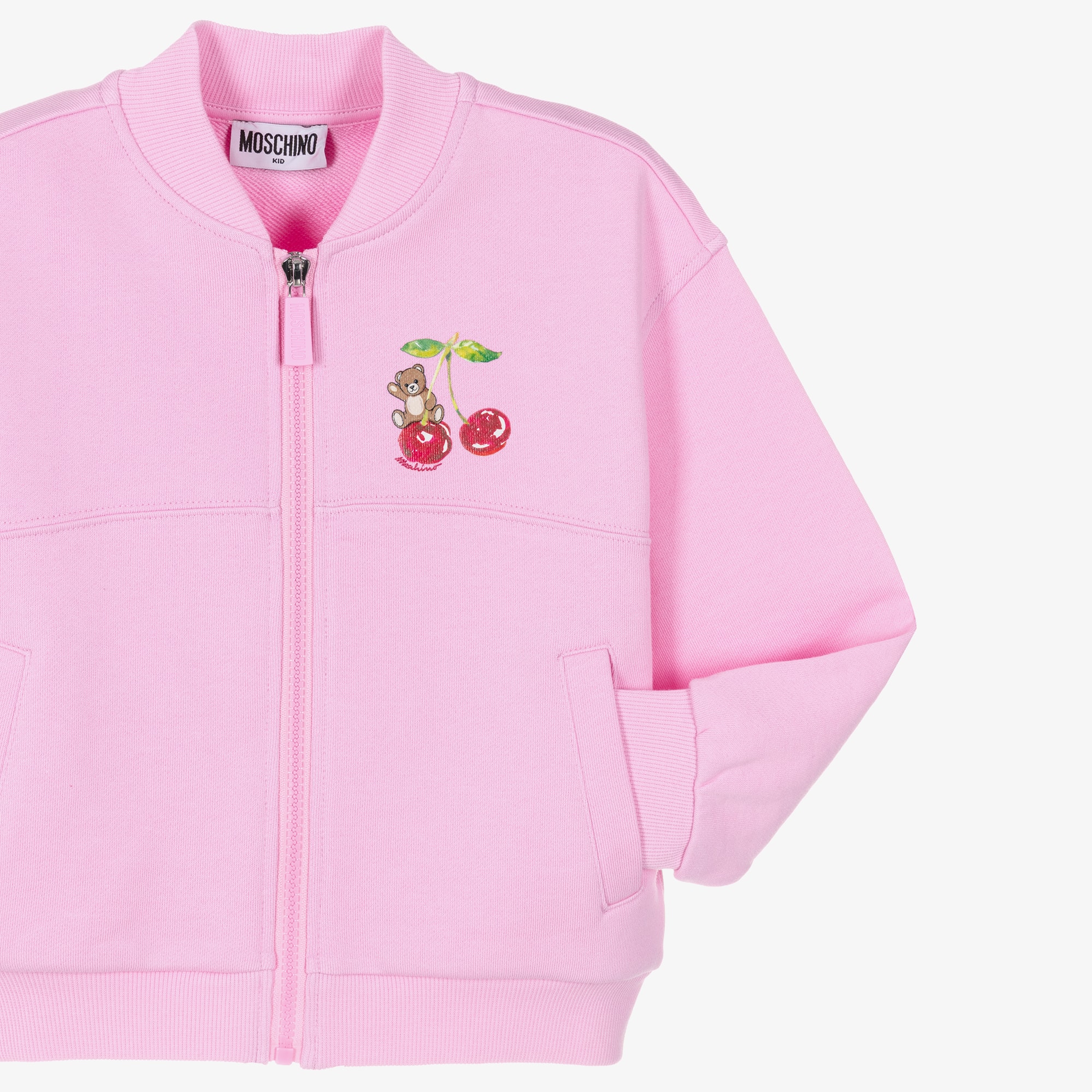 Girls Pink Cotton Tracksuit with Teddy & Motif - View 4