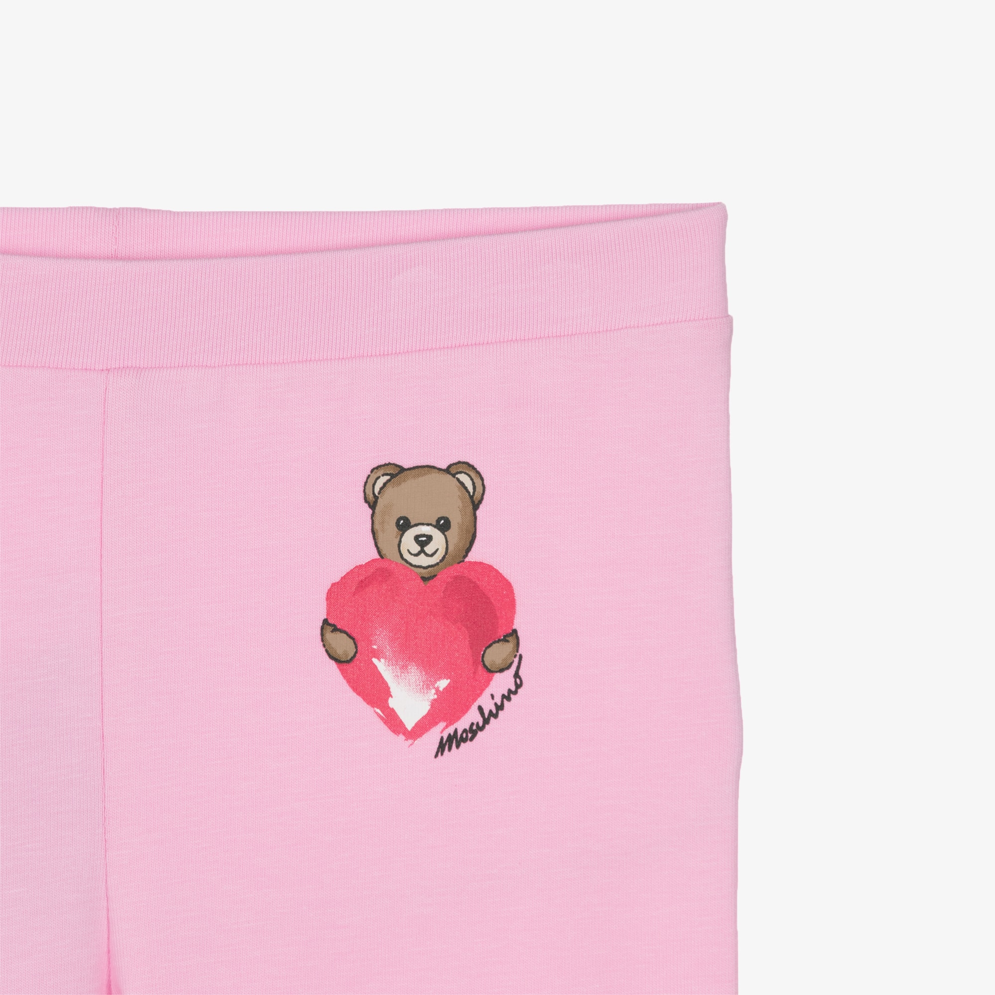 Girls Pink Heart & Teddy Bear Logo Cotton Leggings - View 3