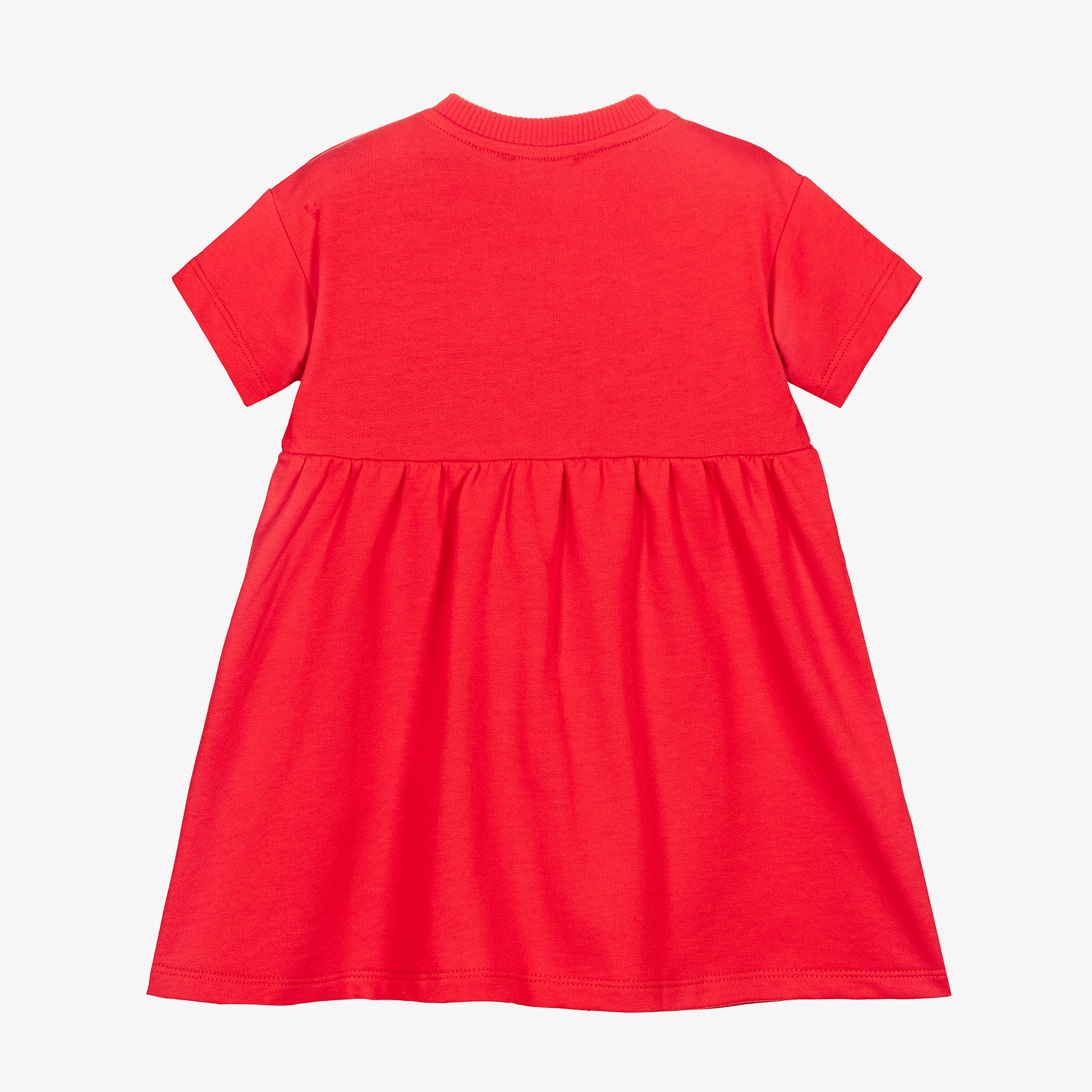 Girls Red Cotton Dress with Teddy Bear Pockets - View 2
