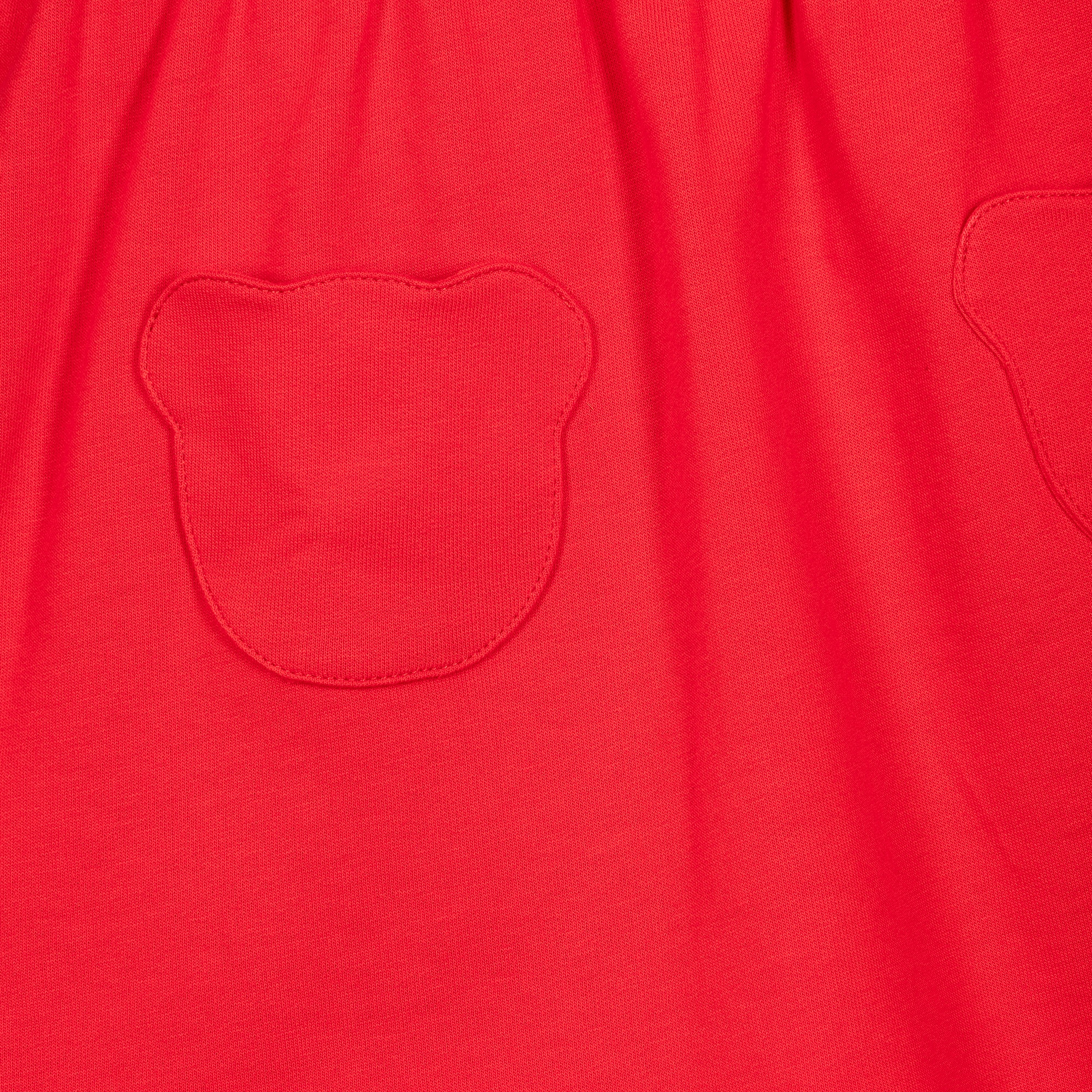 Girls Red Cotton Dress with Teddy Bear Pockets - View 4