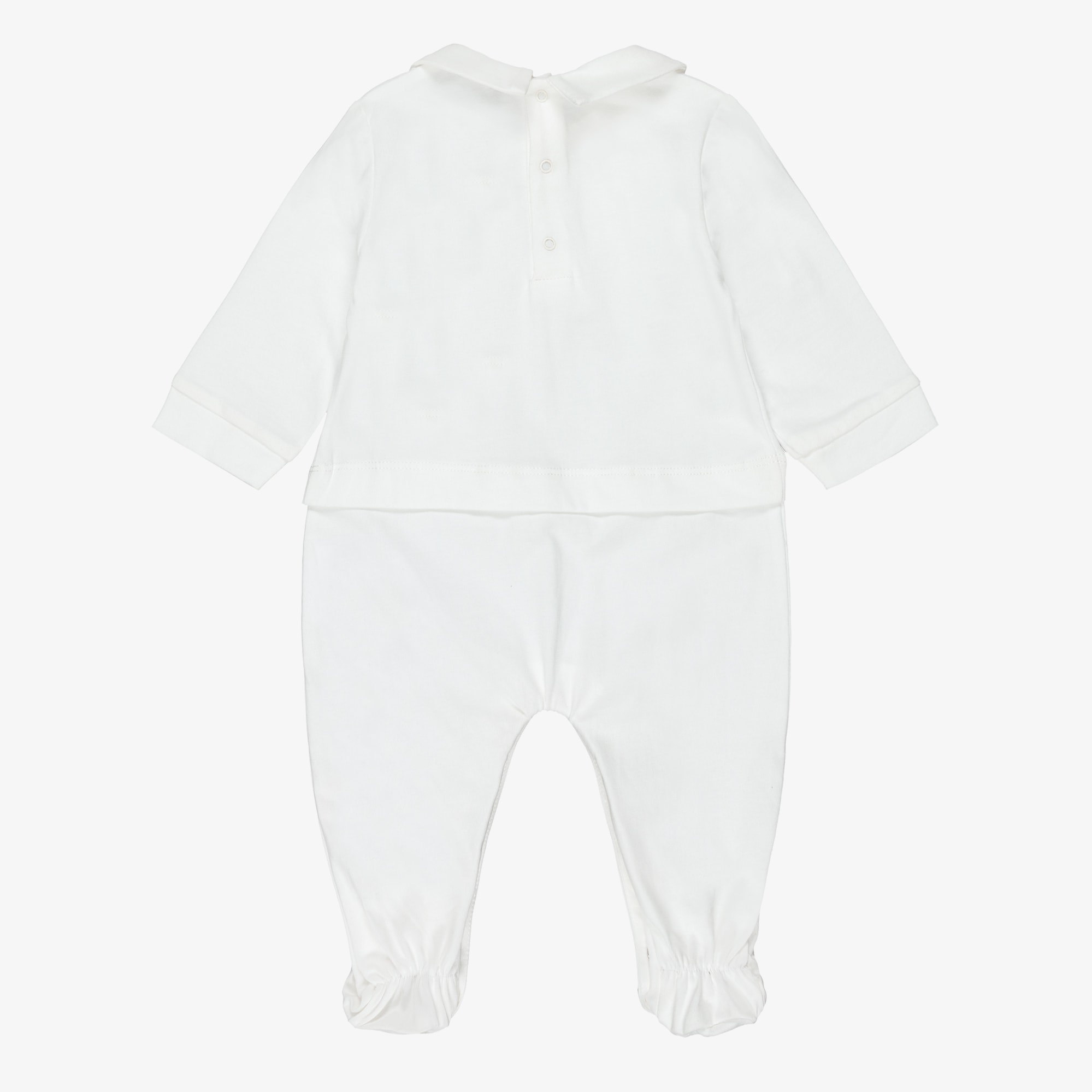 Ivory Cotton Babygrow with Embroidered Teddy Bear Logo - View 2