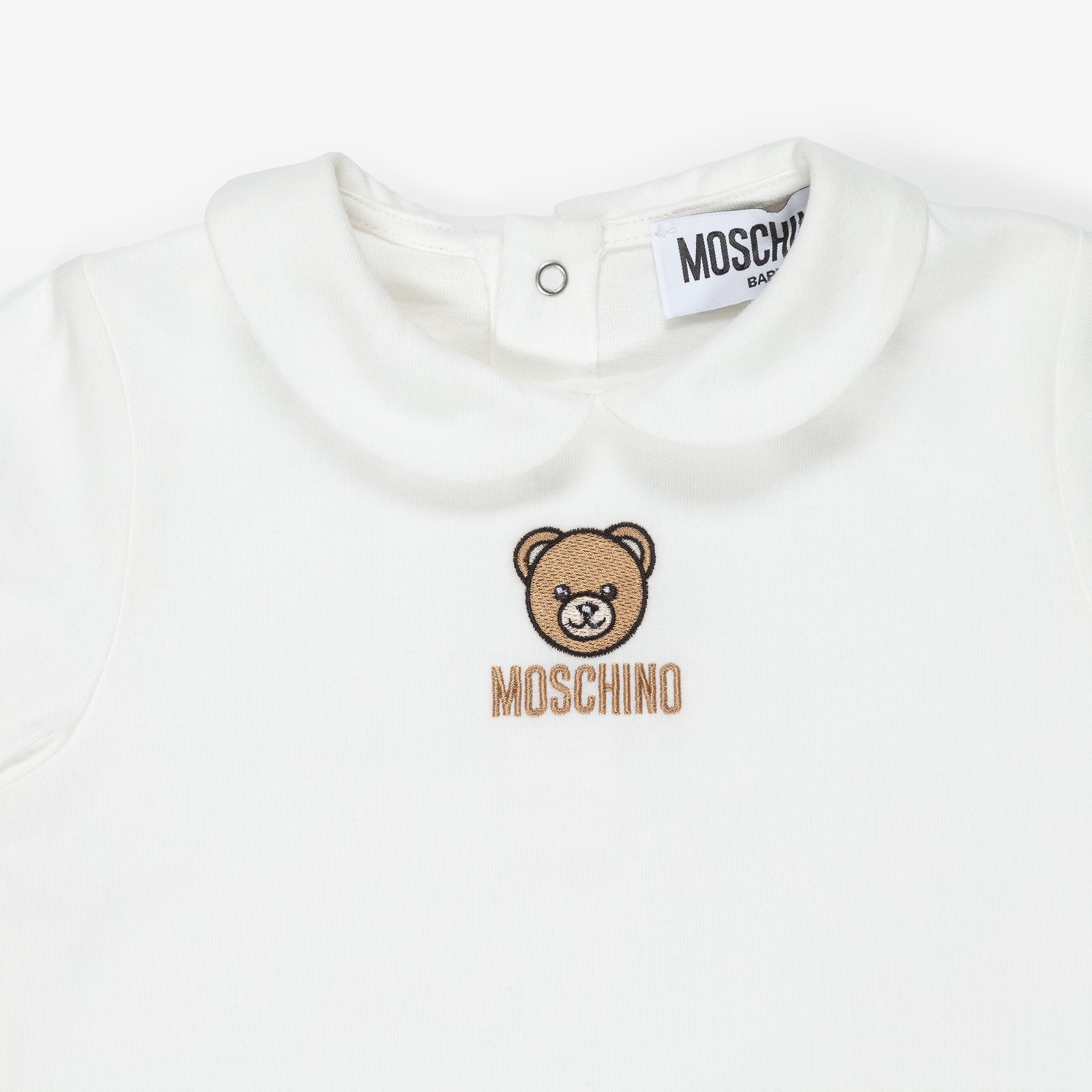 Ivory Cotton Babygrow with Embroidered Teddy Bear Logo - View 5