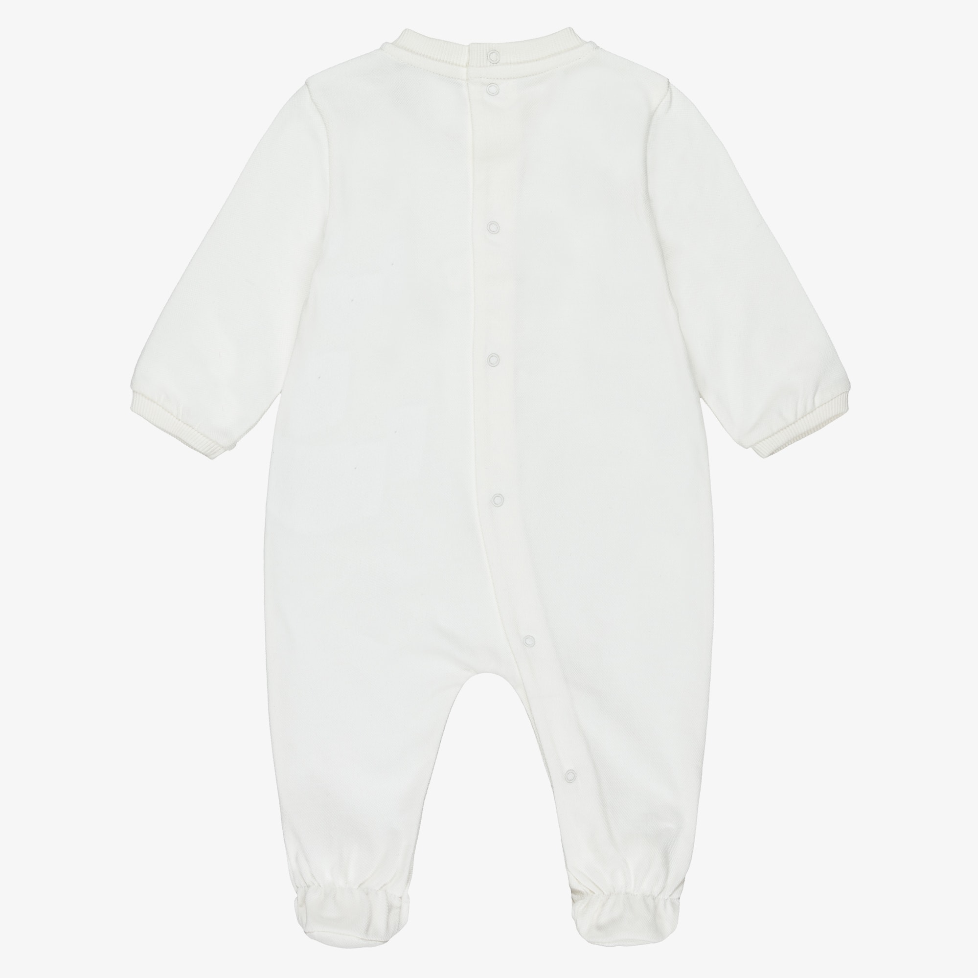 Ivory Cotton Piqué Babygrow with Teddy Bear Logo - View 2