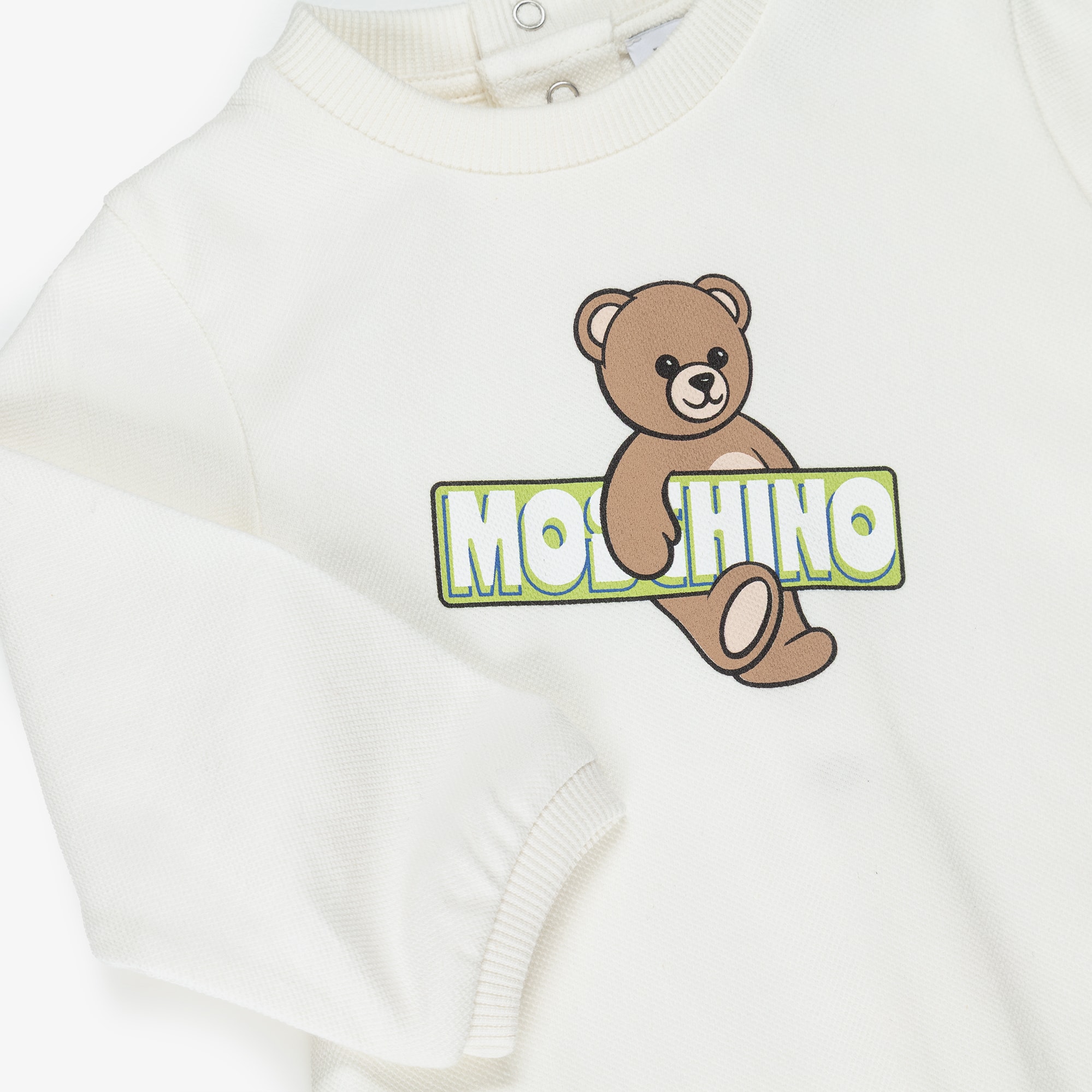 Ivory Cotton Piqué Babygrow with Teddy Bear Logo - View 3