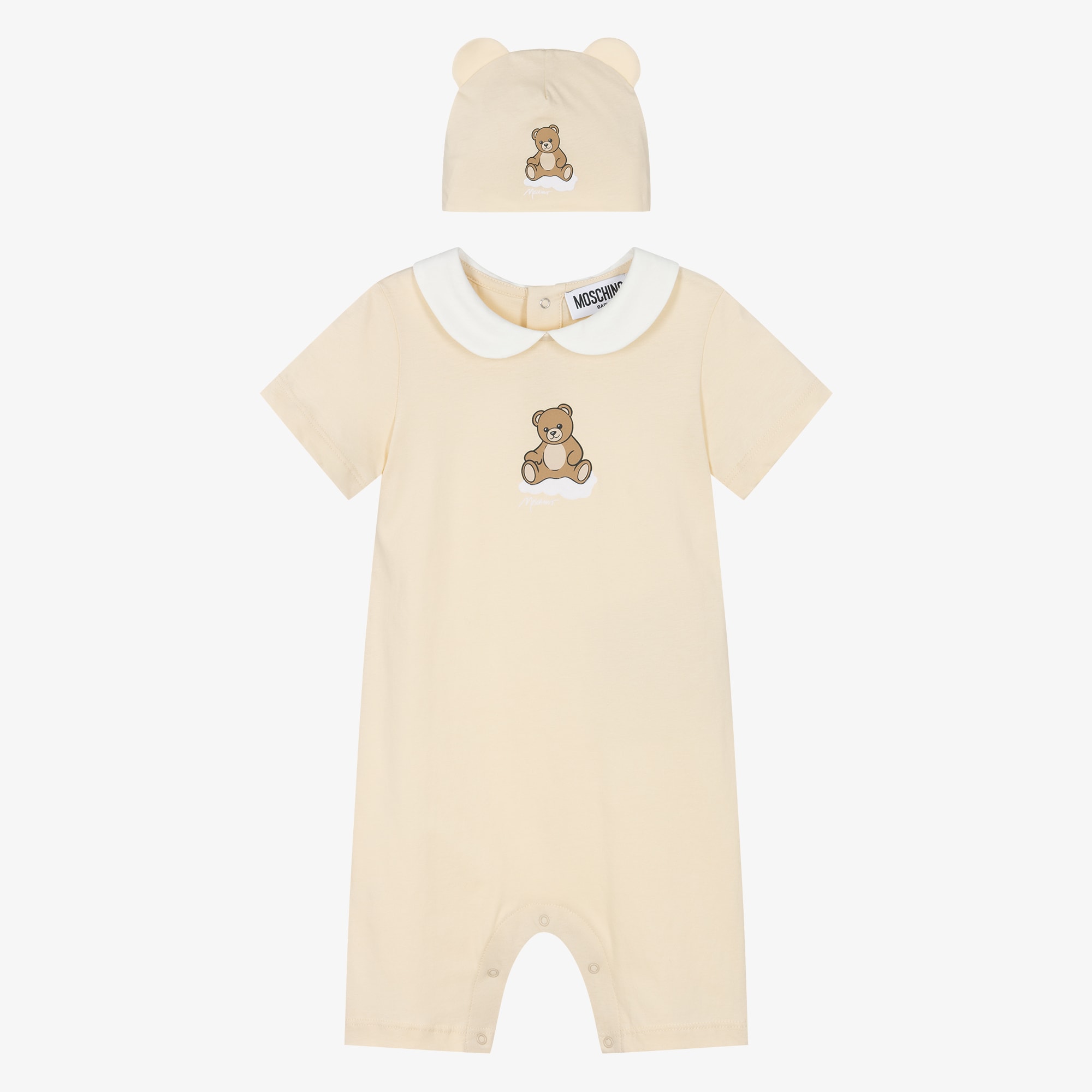 Pale Beige Cotton Teddy Bear Hat & Shortie Set - View 1