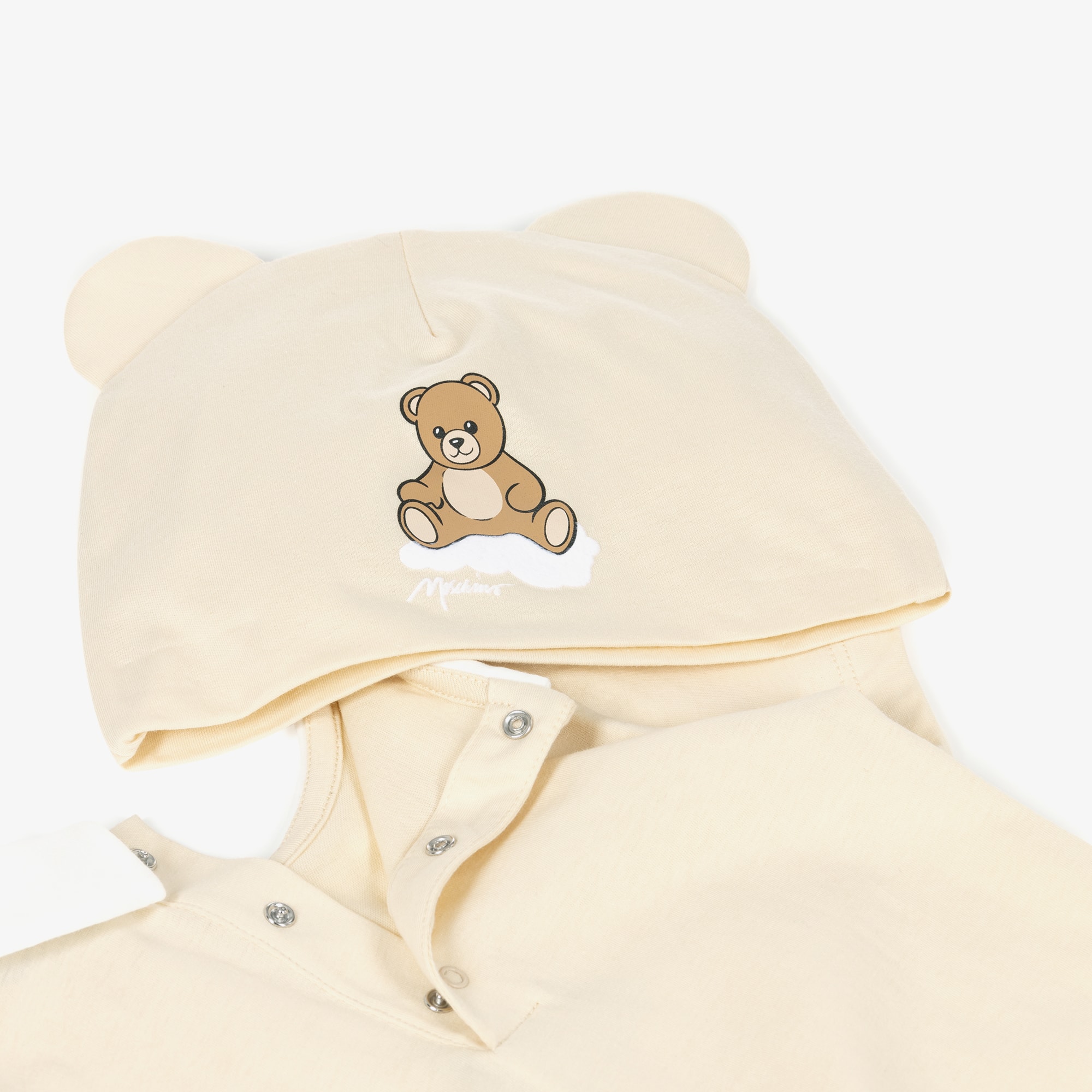 Pale Beige Cotton Teddy Bear Hat & Shortie Set - View 4