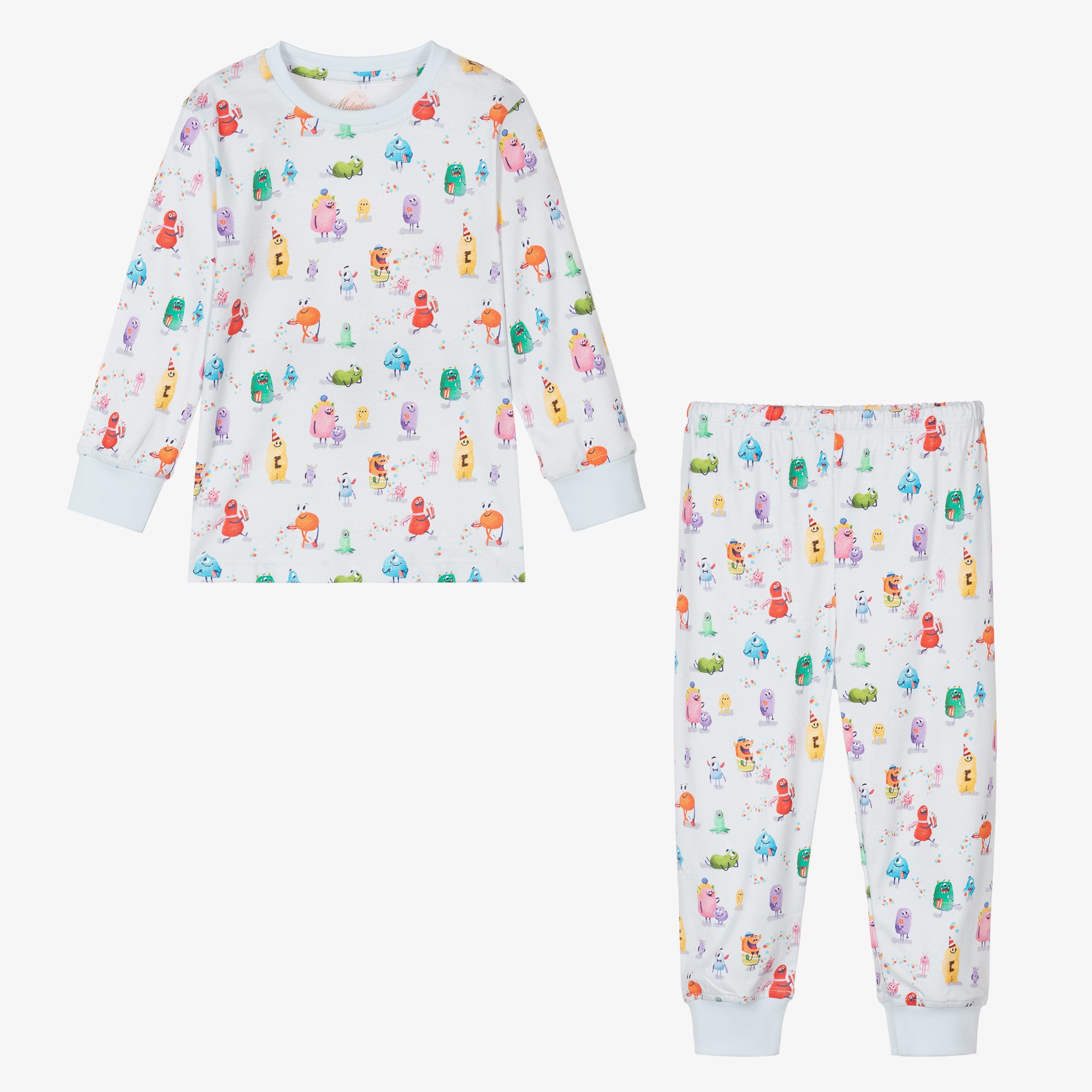 Boys Blue Supima Cotton Monsters Pyjamas - View 3
