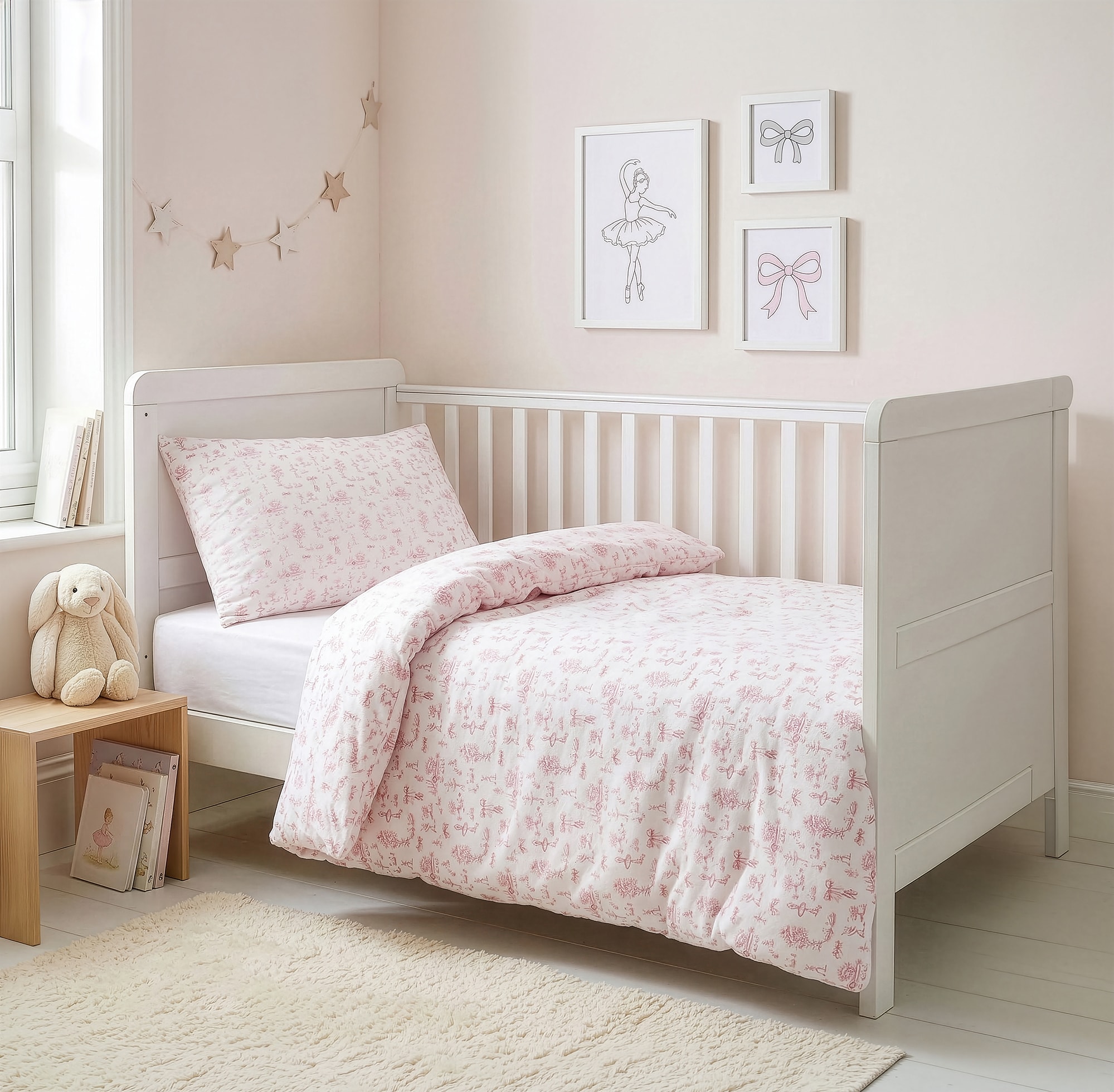 White & Pink Swan Lake Supima Cotton Cot Bed Set (140cm) - View 2