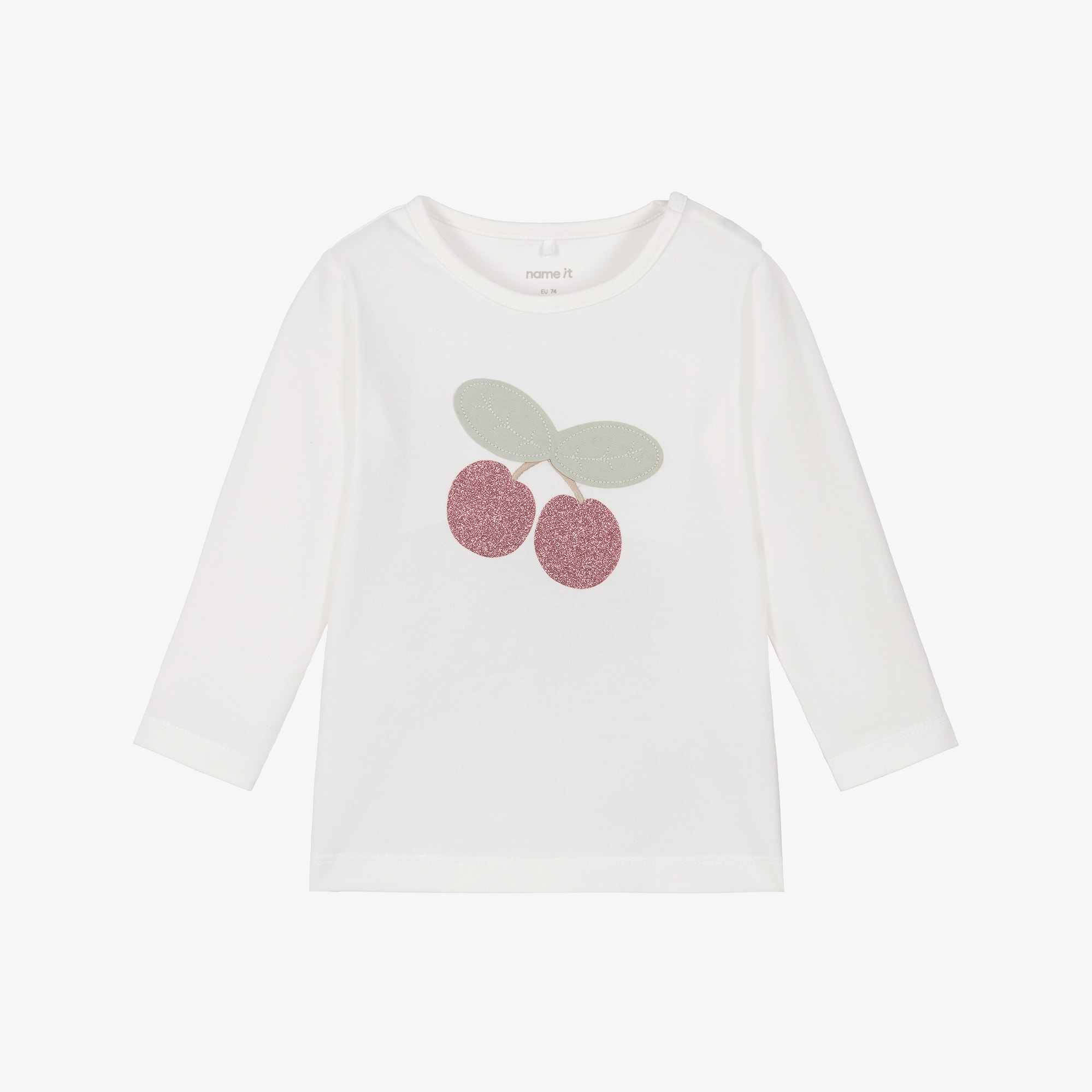 Baby Girls Ivory Cotton Top with Sparkly Cherry Motif - View 1