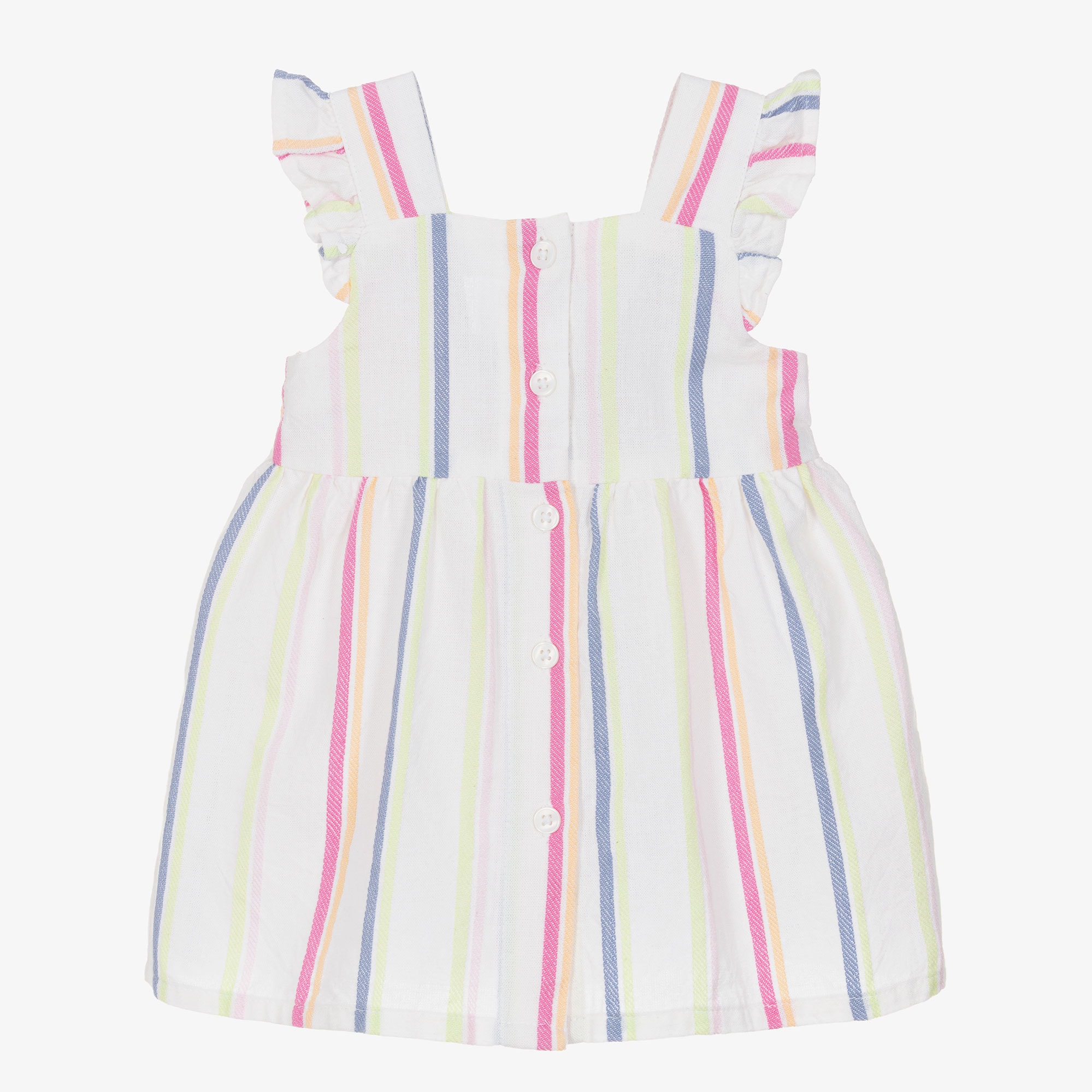 Baby Girls Ivory Multi Stripes Cotton Dress - View 1