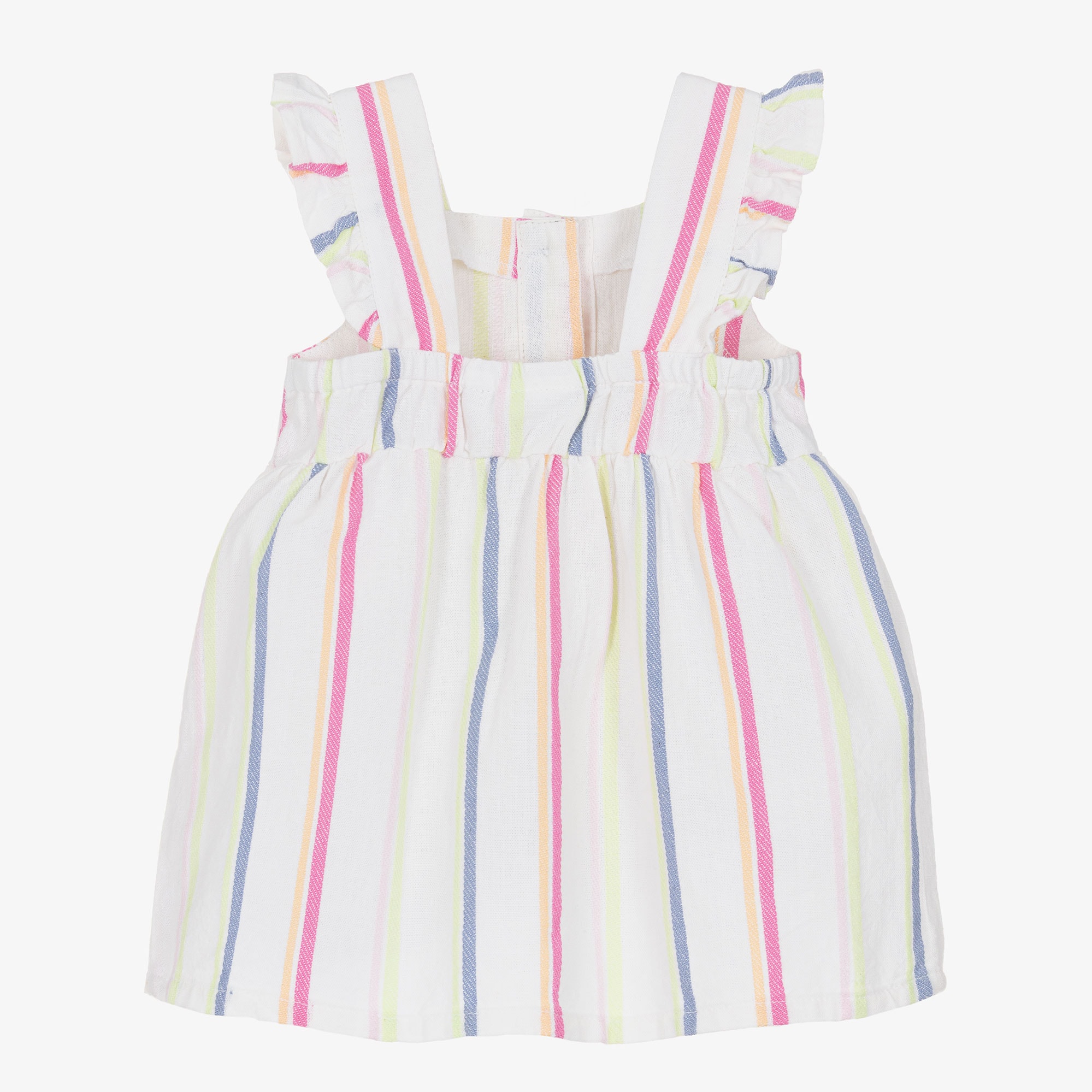 Baby Girls Ivory Multi Stripes Cotton Dress - View 2