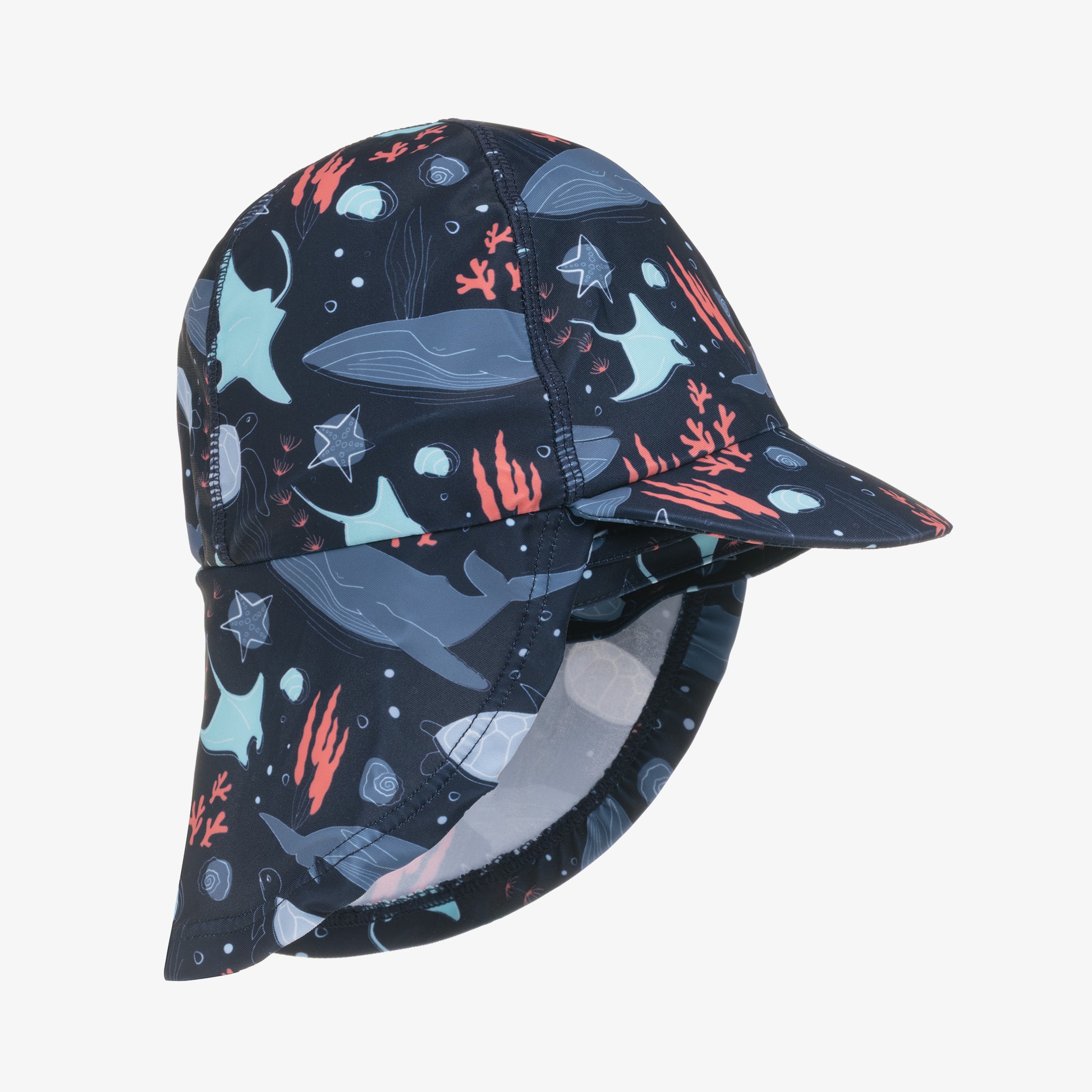 Boys Navy Blue Under The Sea Print Swim Hat (UPF50+) - View 1