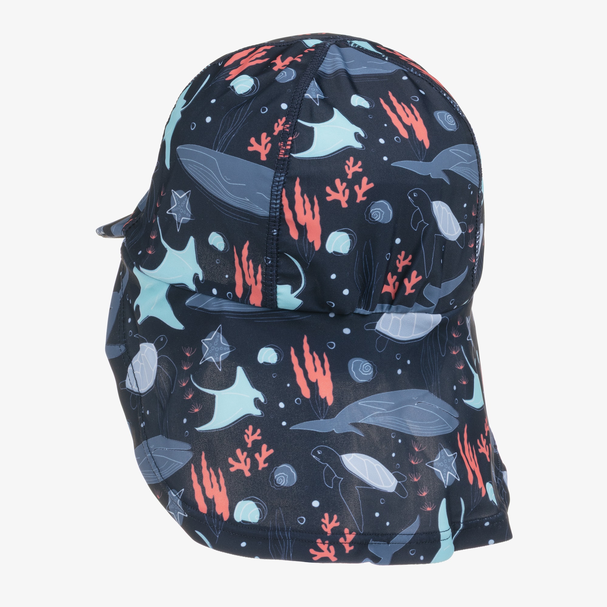 Boys Navy Blue Under The Sea Print Swim Hat (UPF50+) - View 2