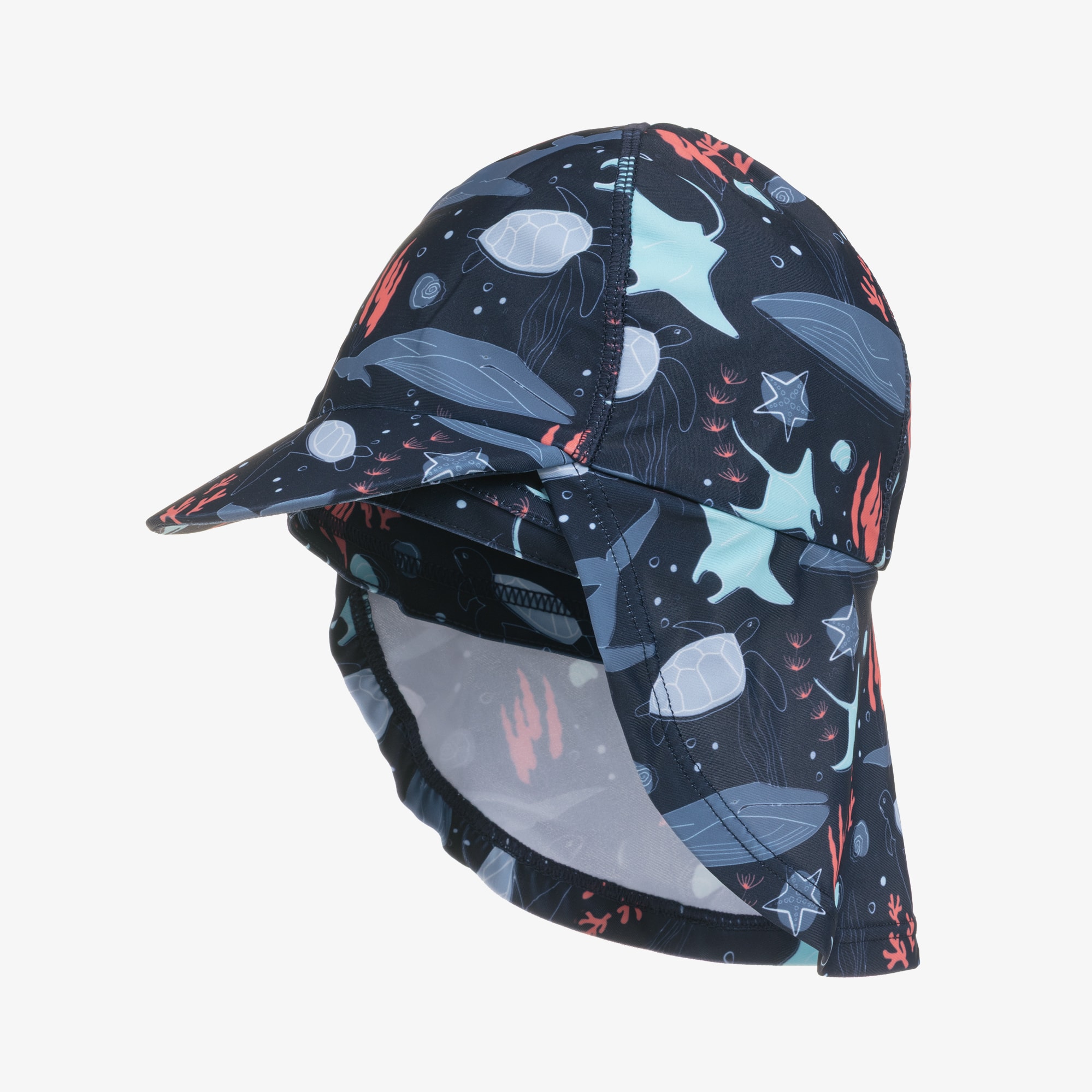 Boys Navy Blue Under The Sea Print Swim Hat (UPF50+) - View 3
