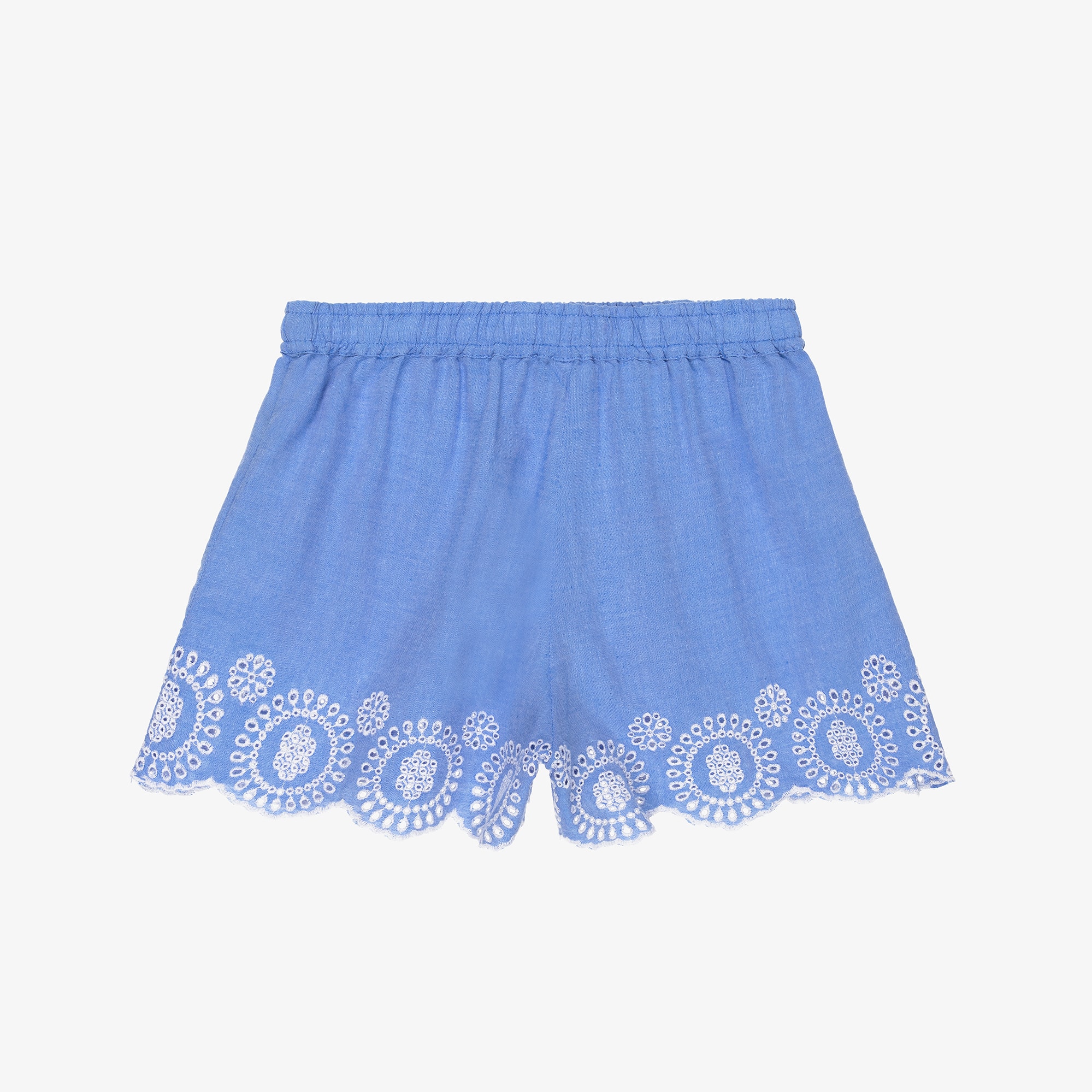 Girls Blue Broderie Detail Chambray Shorts - View 1
