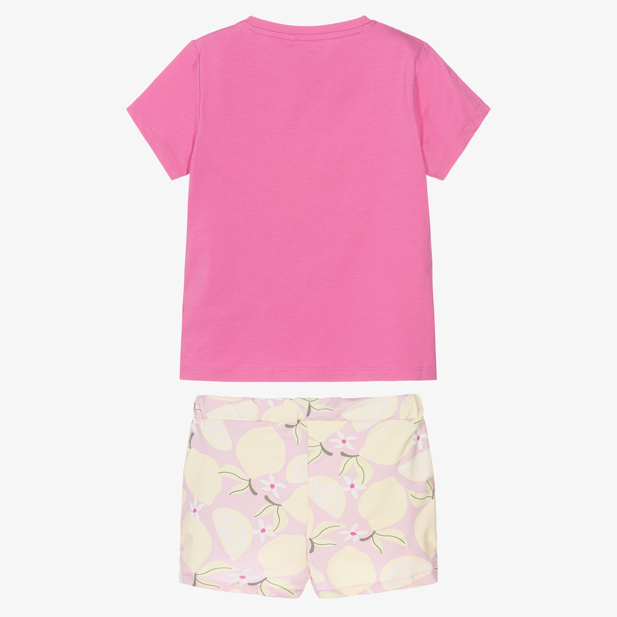 Girls Pink Organic Cotton Shorts Set with Lemon Print - View 3