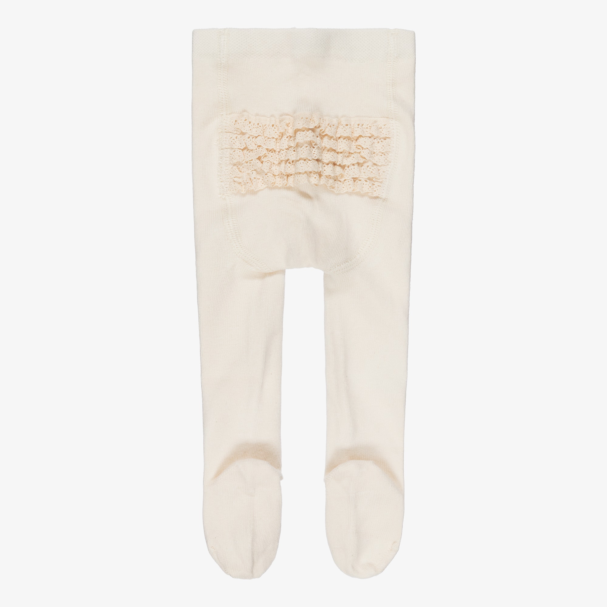 Baby Girls Ivory Cotton Tights with Lacy Ruffles - View 3