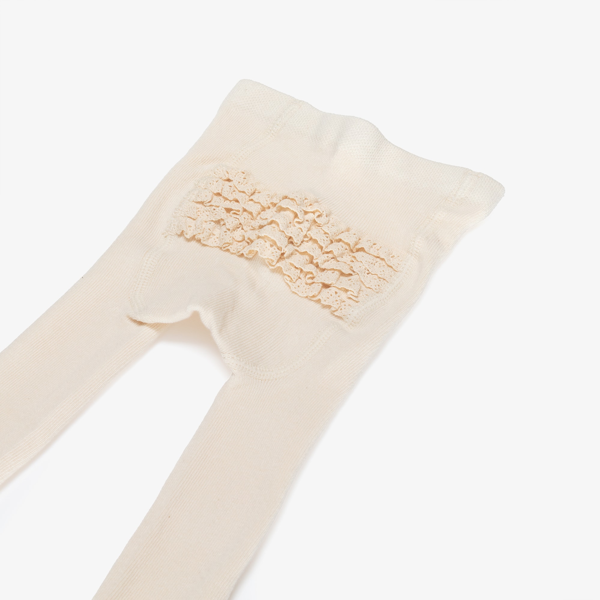 Baby Girls Ivory Cotton Tights with Lacy Ruffles - View 5