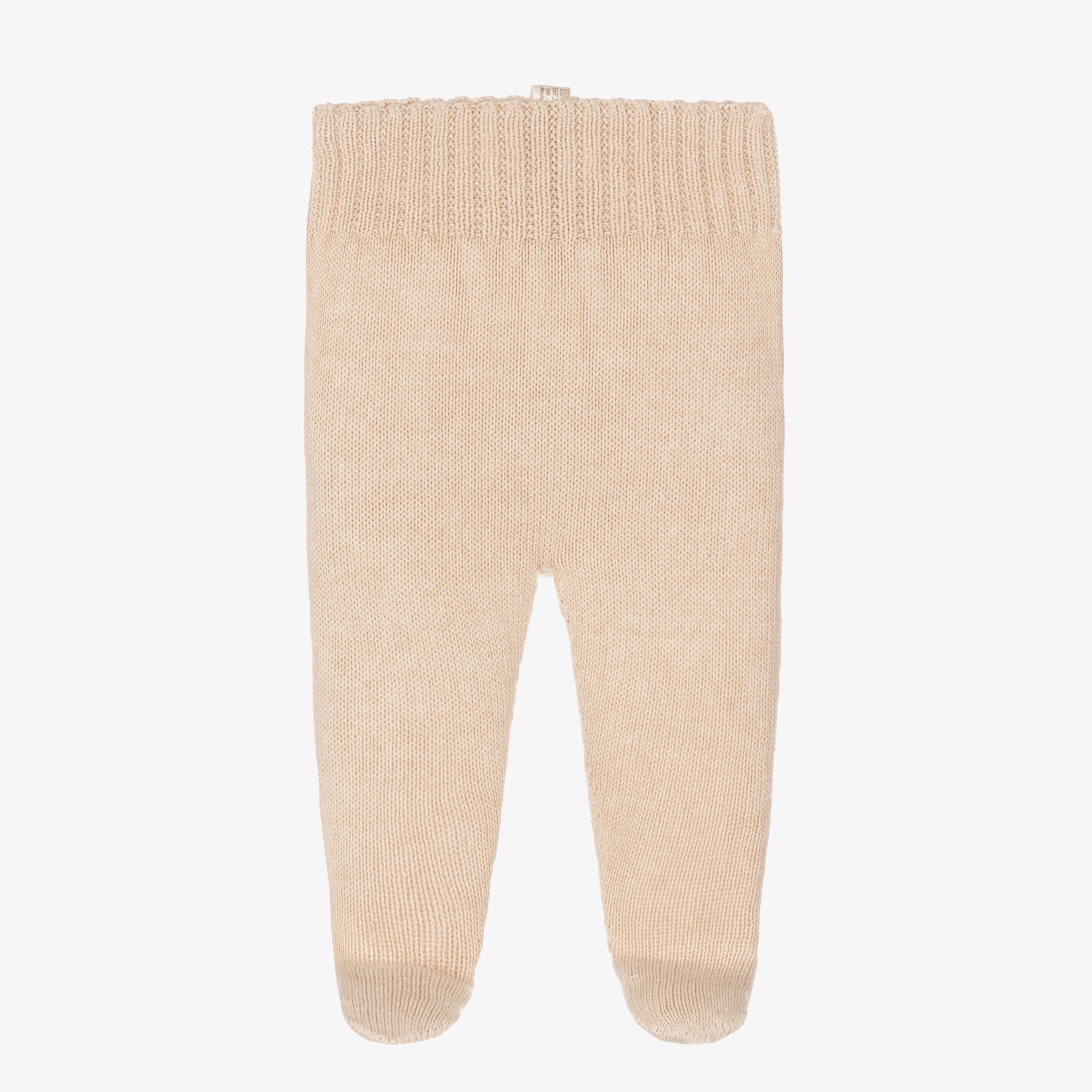 Beige Organic Cotton-Knit Baby Trousers - View 1