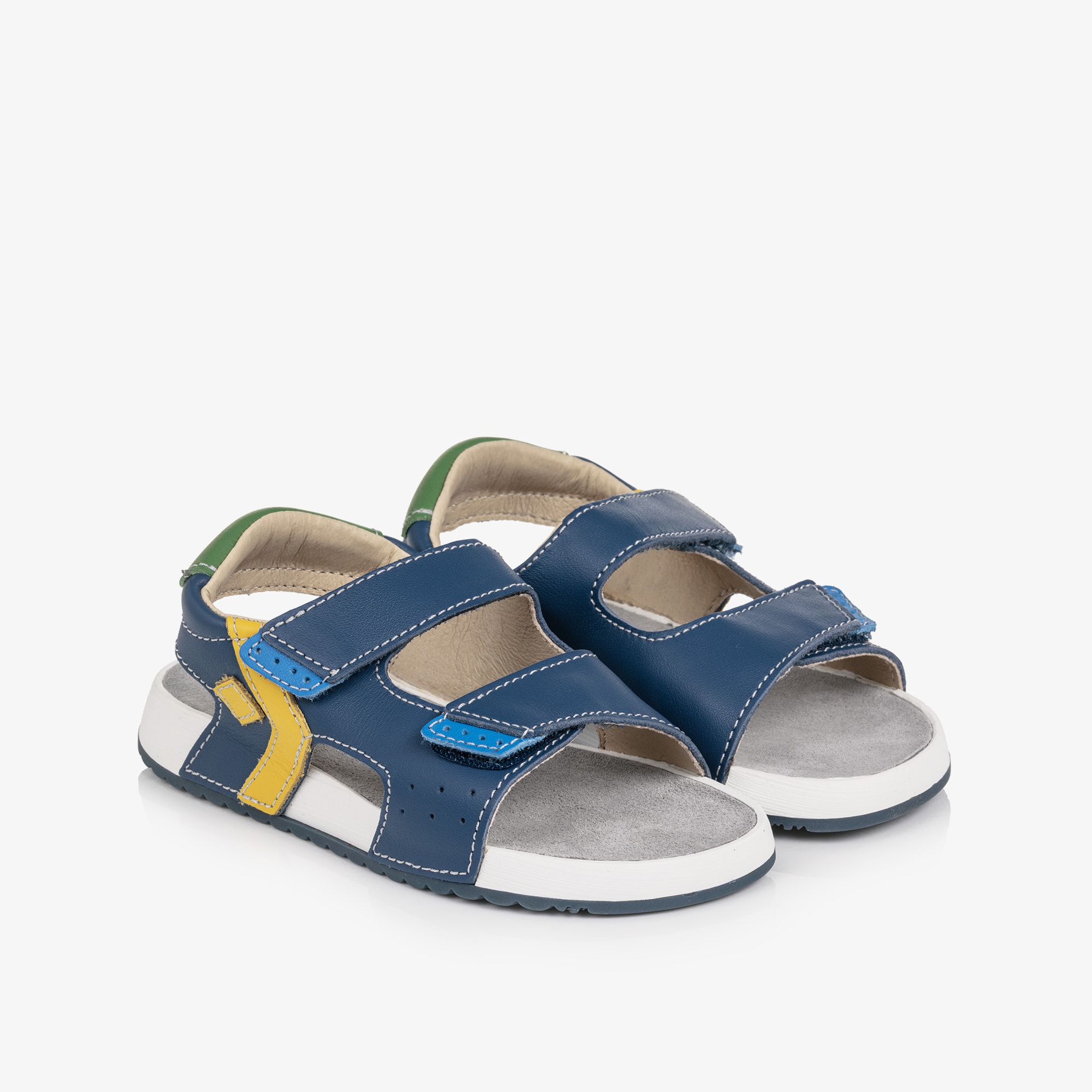 Boys Blue Yellow & Green Leather Velcro Sandals - View 1