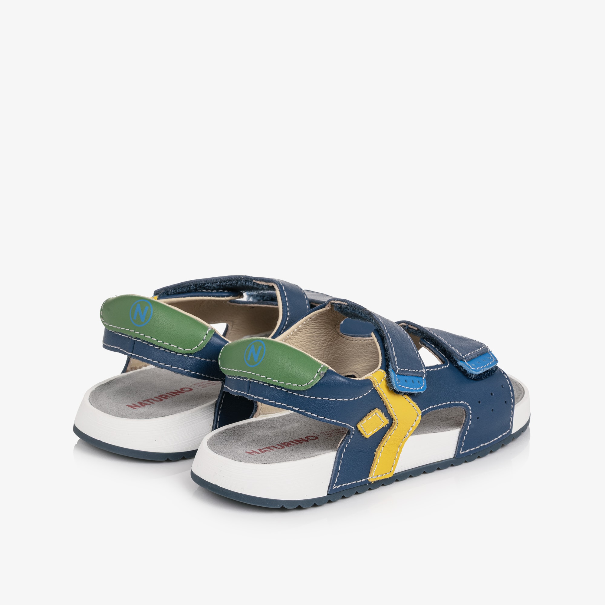 Boys Blue Yellow & Green Leather Velcro Sandals - View 2