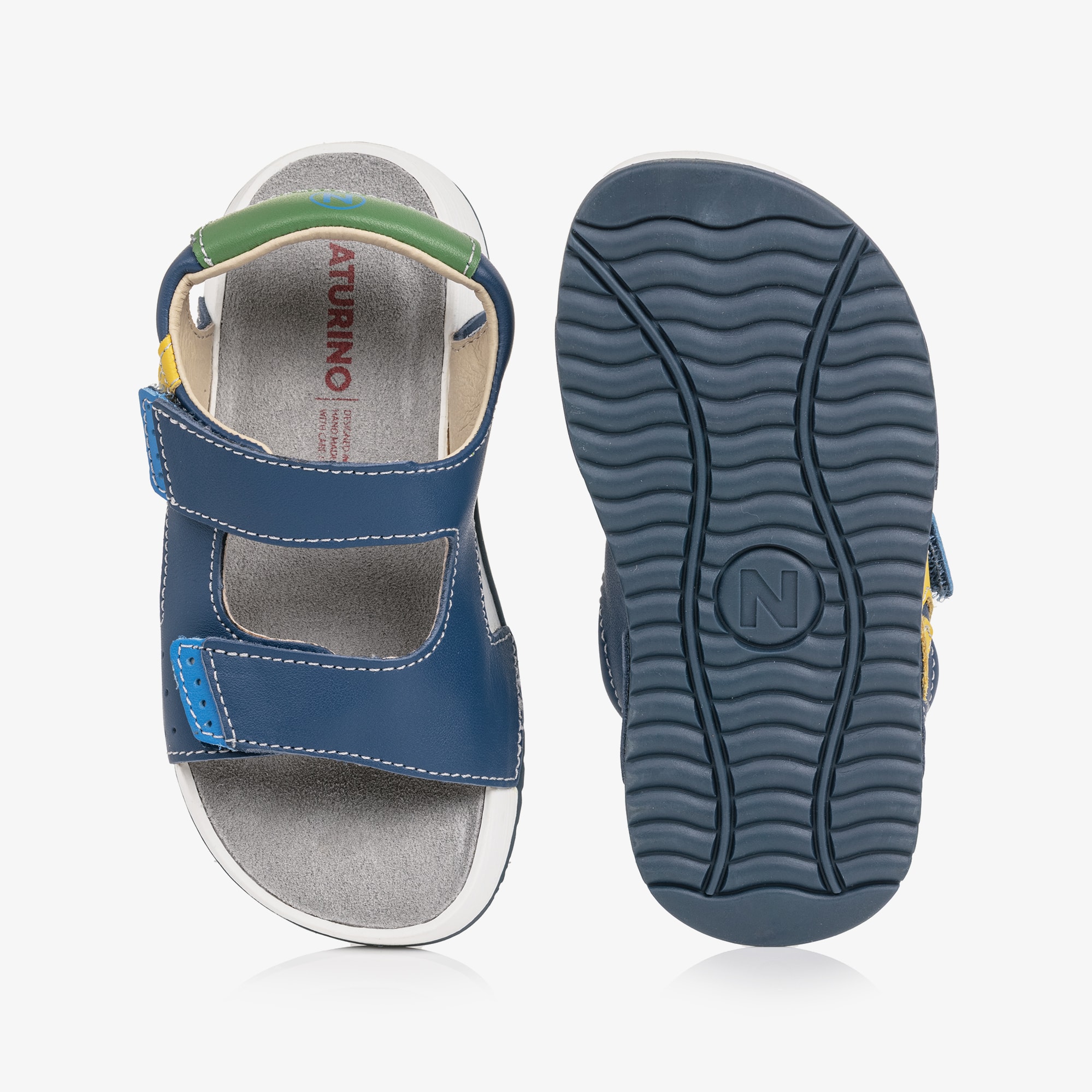 Boys Blue Yellow & Green Leather Velcro Sandals - View 3