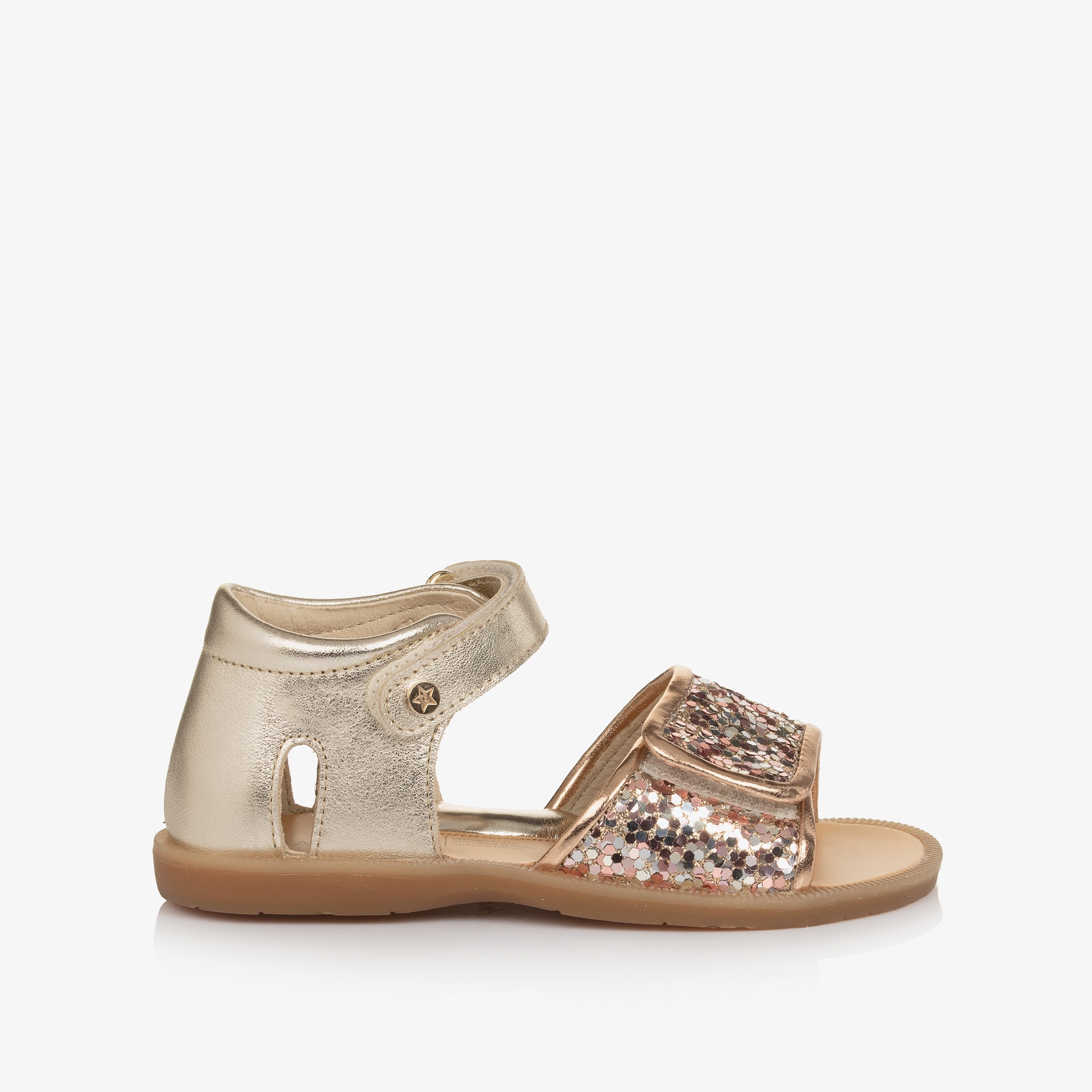 Girls Gold Leather Sandals with Glitter Embellishment - View 4