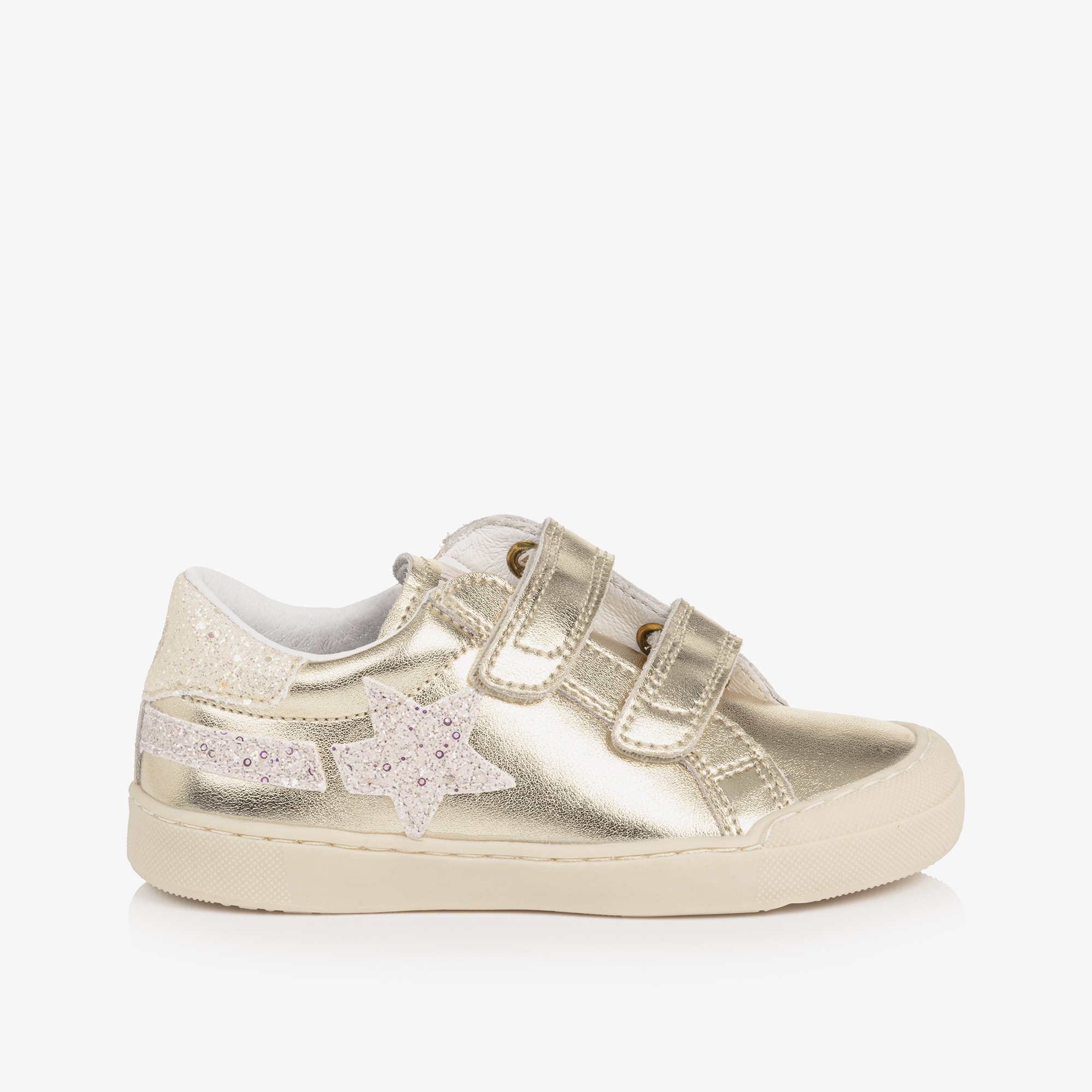 Girls Metallic Gold Leather Trainers with Glitter Trims - View 4