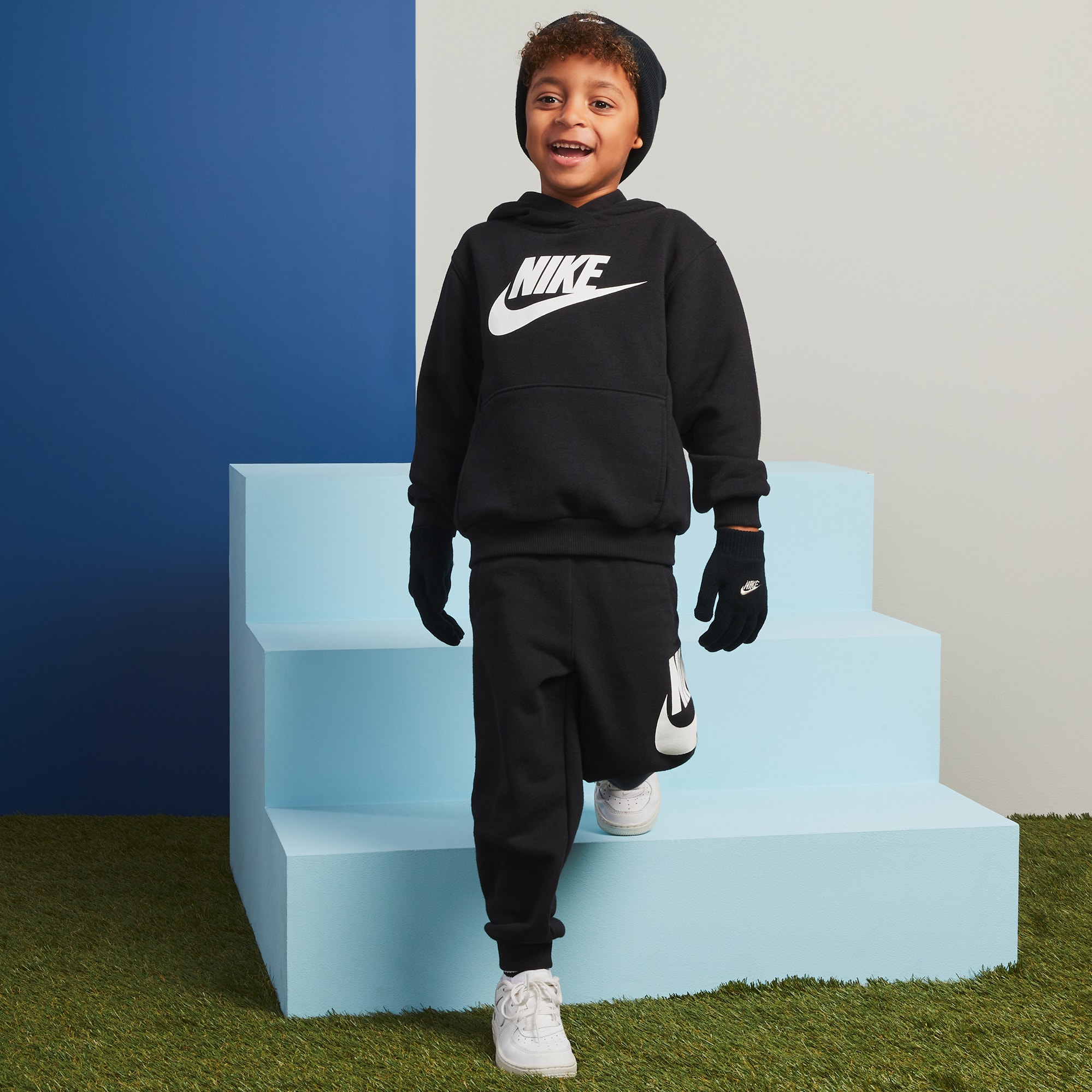 Black Cotton Tracksuit With Swoosh Logo - View 2