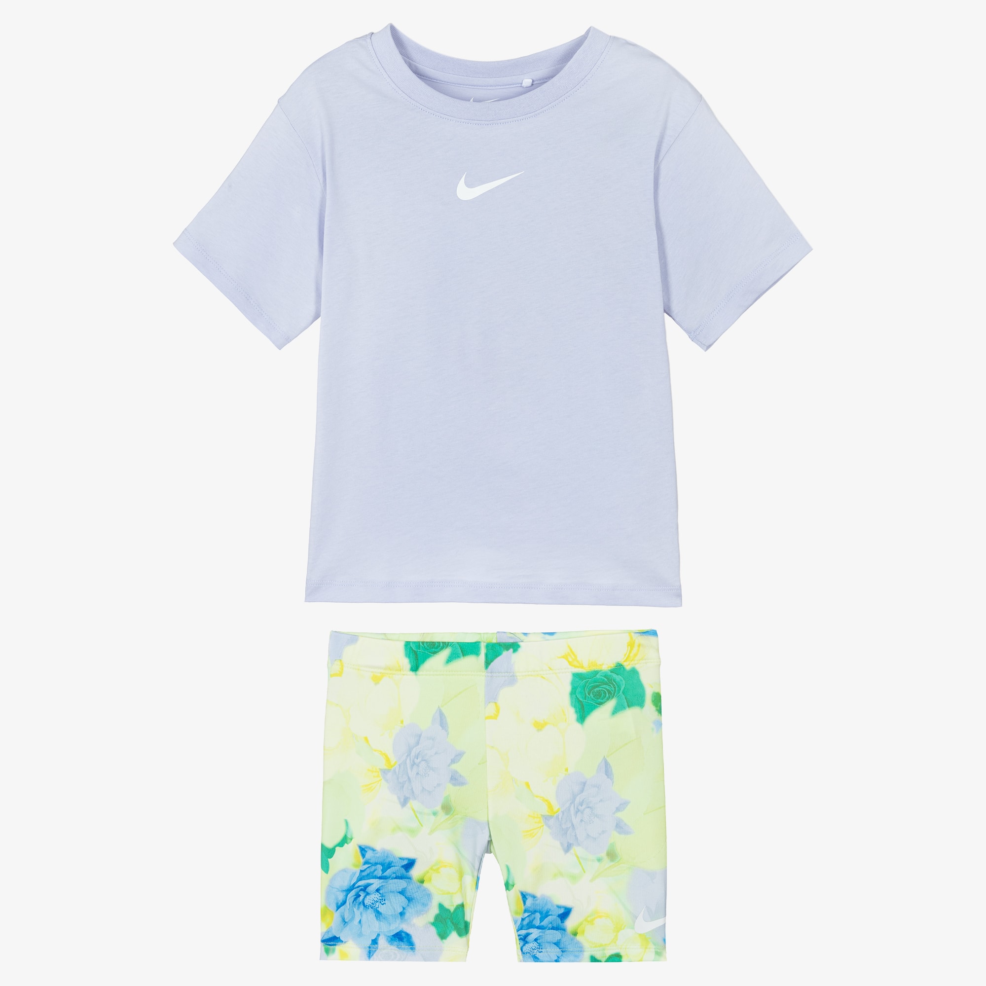 Girls Lilac & Green Floral Cycle Shorts Set - View 2