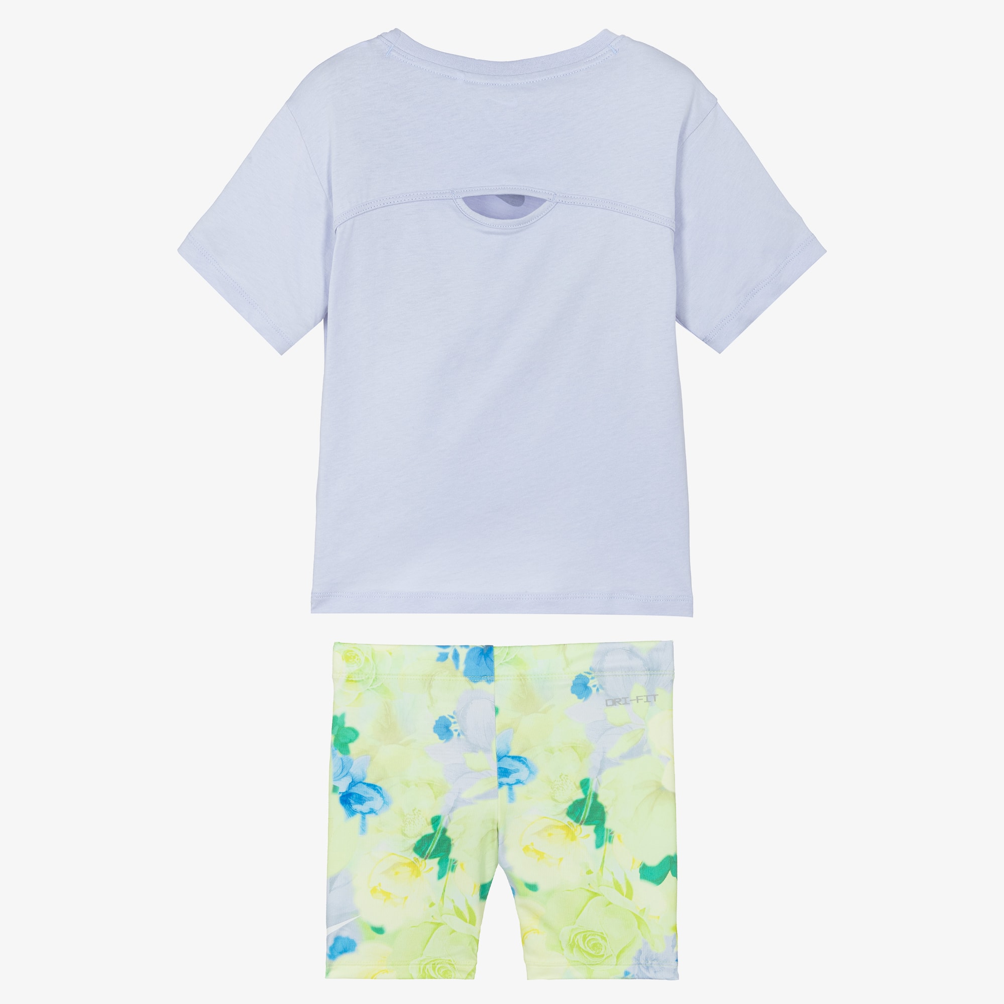 Girls Lilac & Green Floral Cycle Shorts Set - View 3